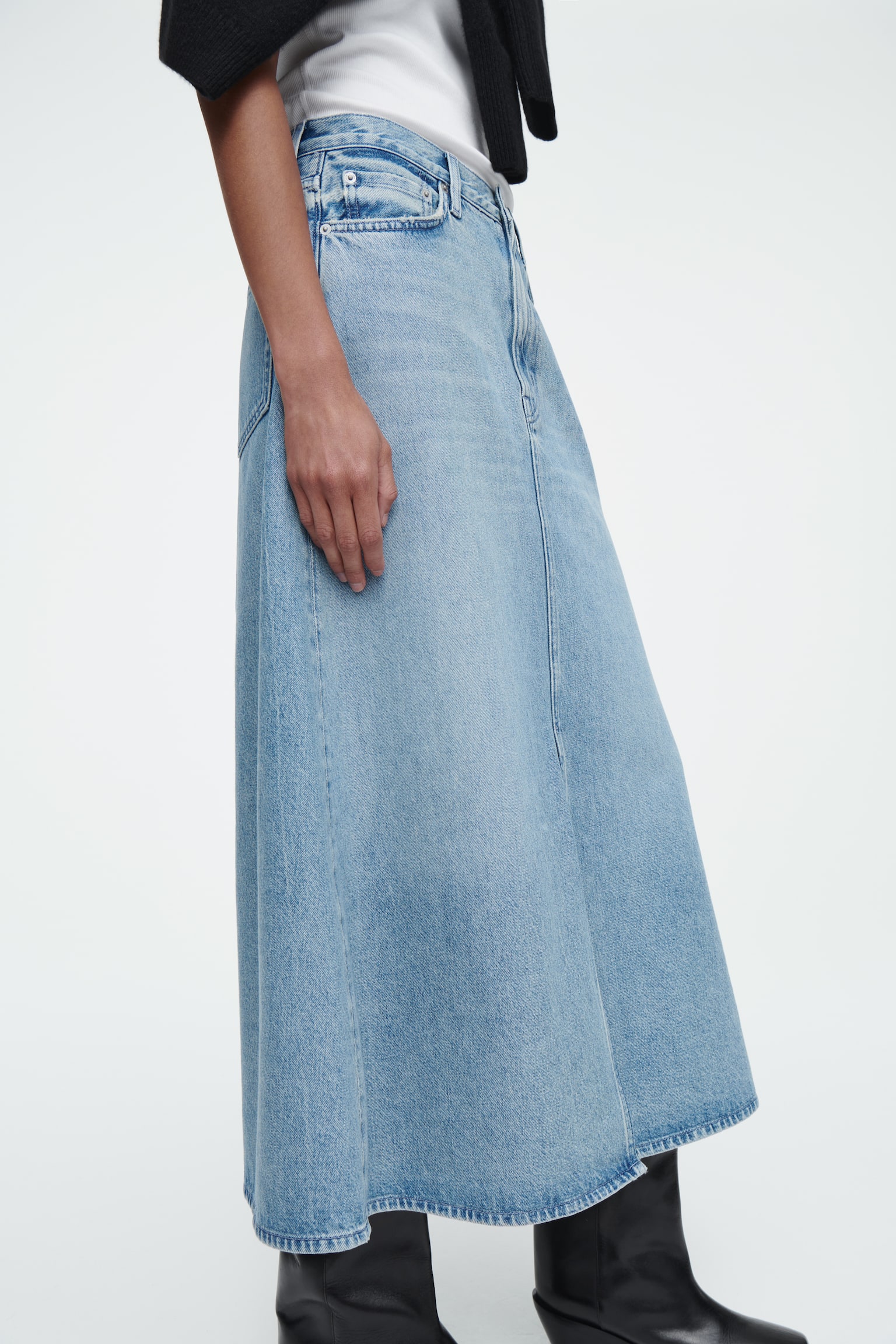 A-LINE DENIM MIDI SKIRT - BLUE/BLACK - 6