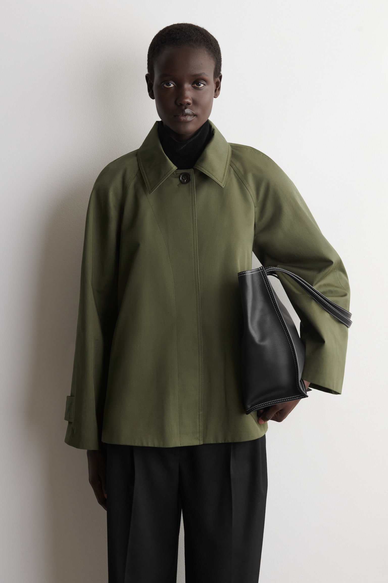 JACKA MED A-SILHUETT I BOMULLSTWILL - KHAKI/MARINBLÅ - 7