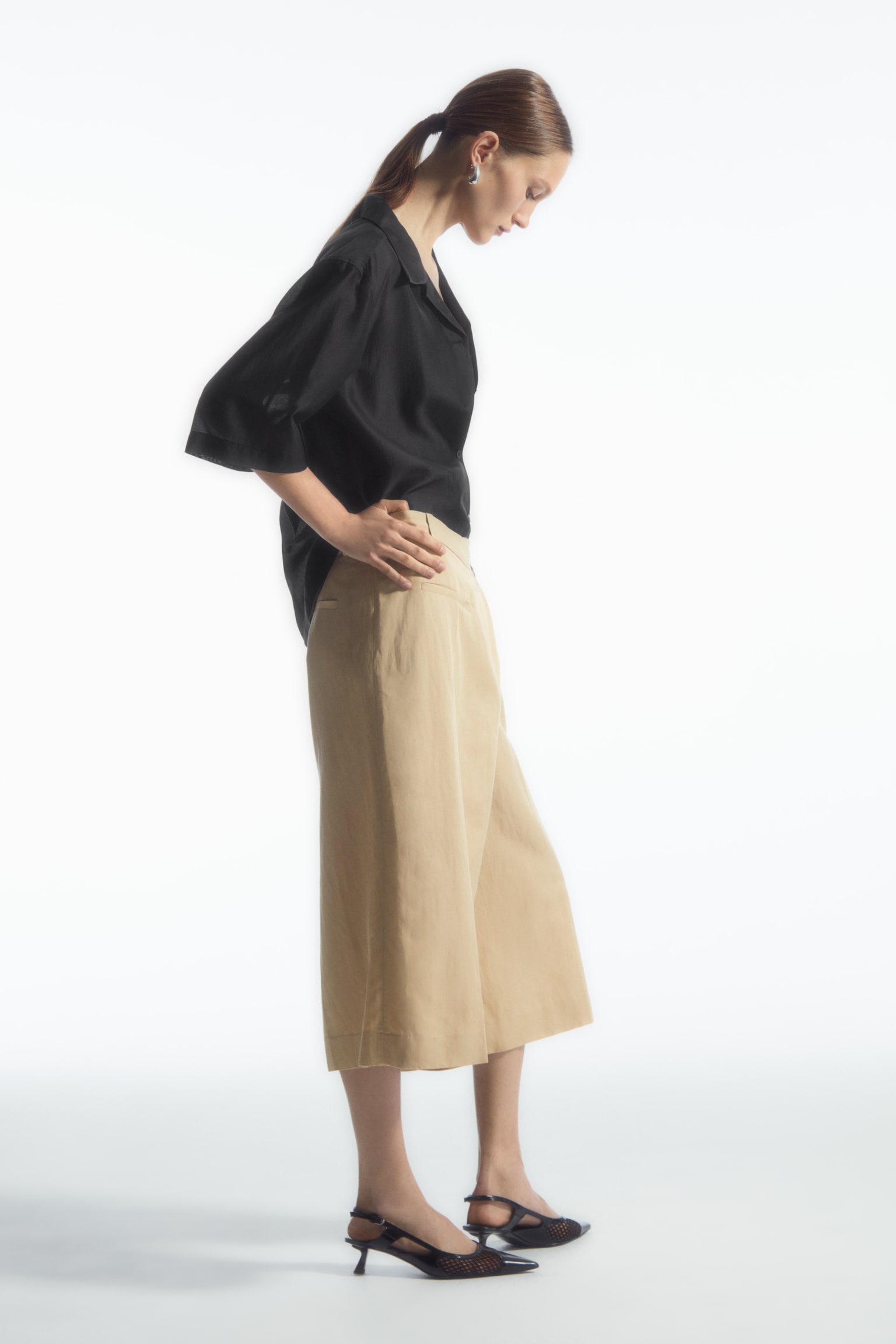 WRAP-FRONT CULOTTES - BEIGE/BLACK - 3