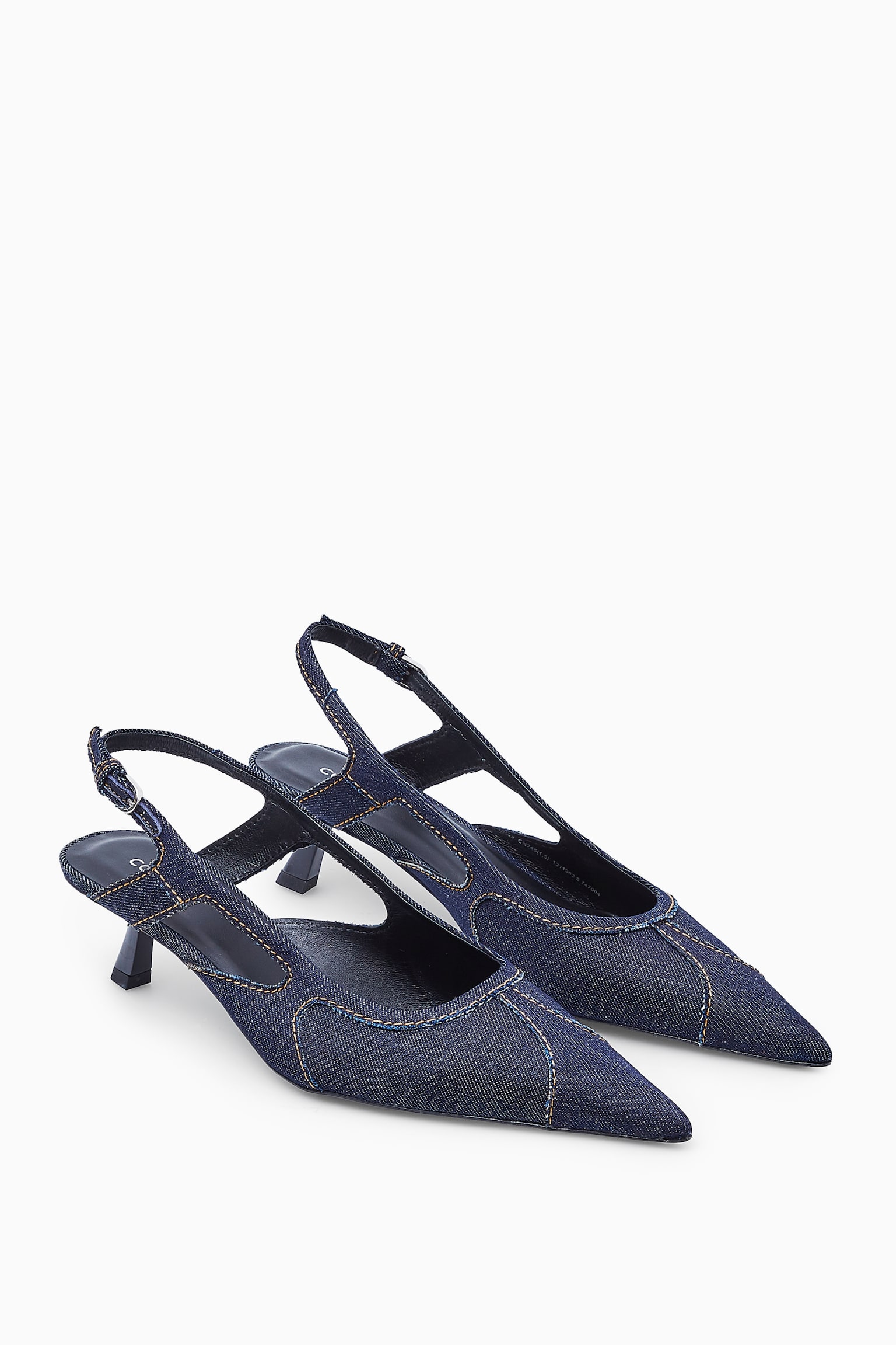 DENIM POINTED SLINGBACK KITTEN HEELS - INDIGO - 3