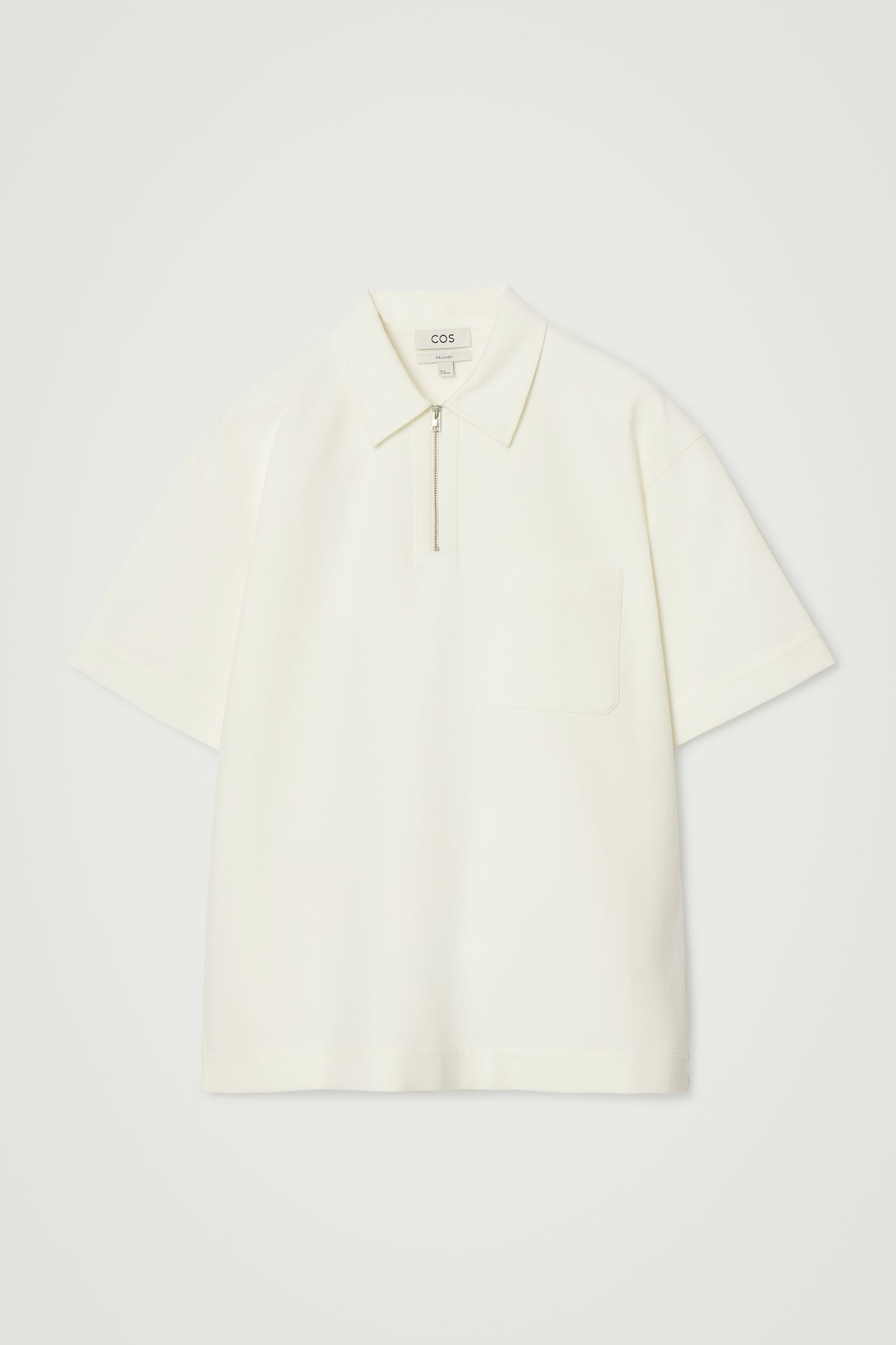 COTTON-TWILL HALF-ZIP POLO SHIRT - OFF-WHITE/NAVY - 2