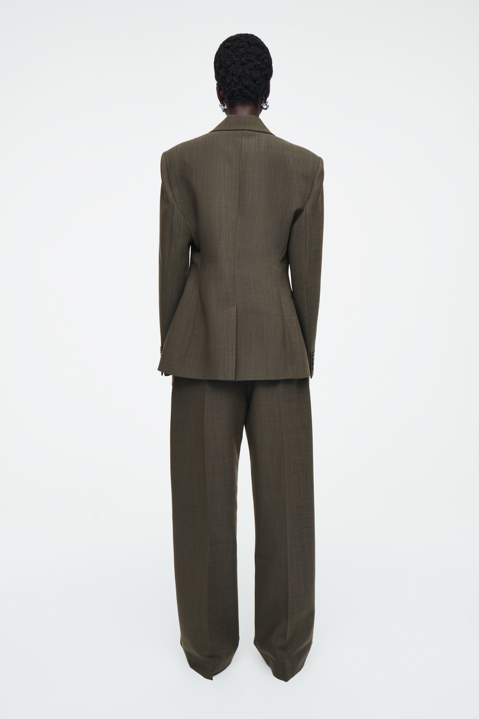 SLIM WAISTED DOUBLE-BREASTED WOOL BLAZER - DARK KHAKI - 8