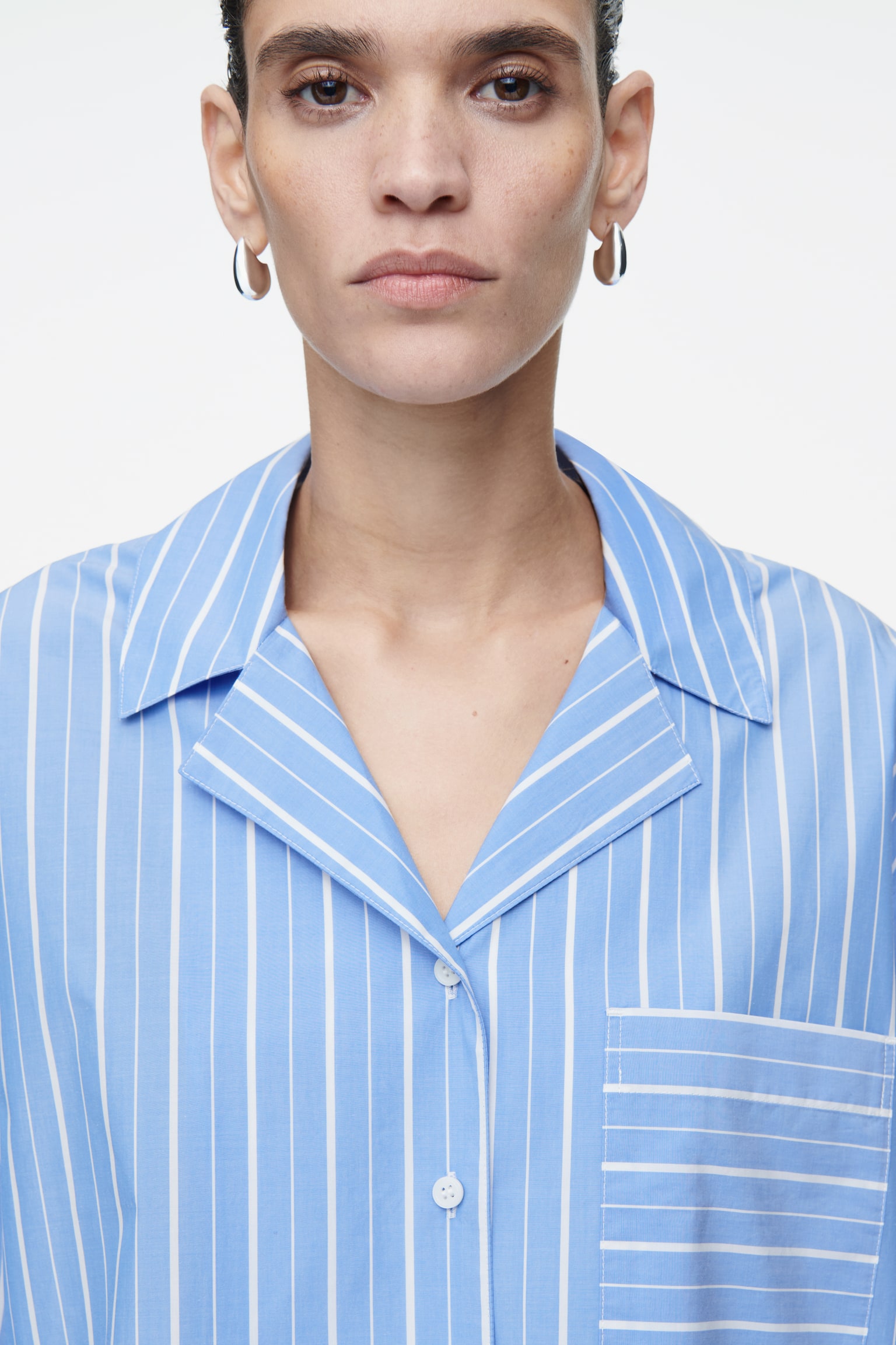 PINSTRIPED COTTON PYJAMA SHIRT - BLUE / PINSTRIPED - 4