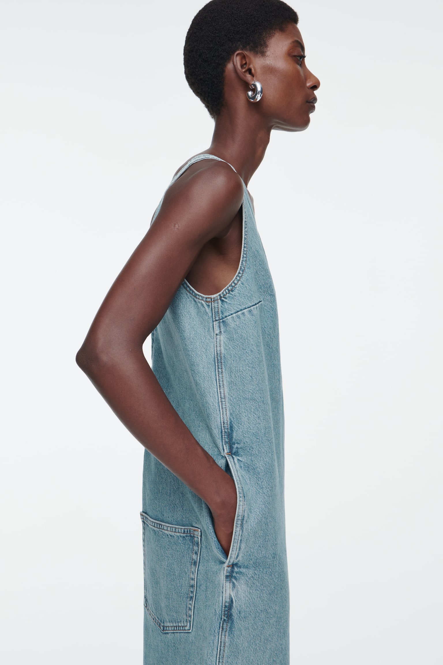 V-NECK DENIM JUMPSUIT - LIGHT BLUE - 5