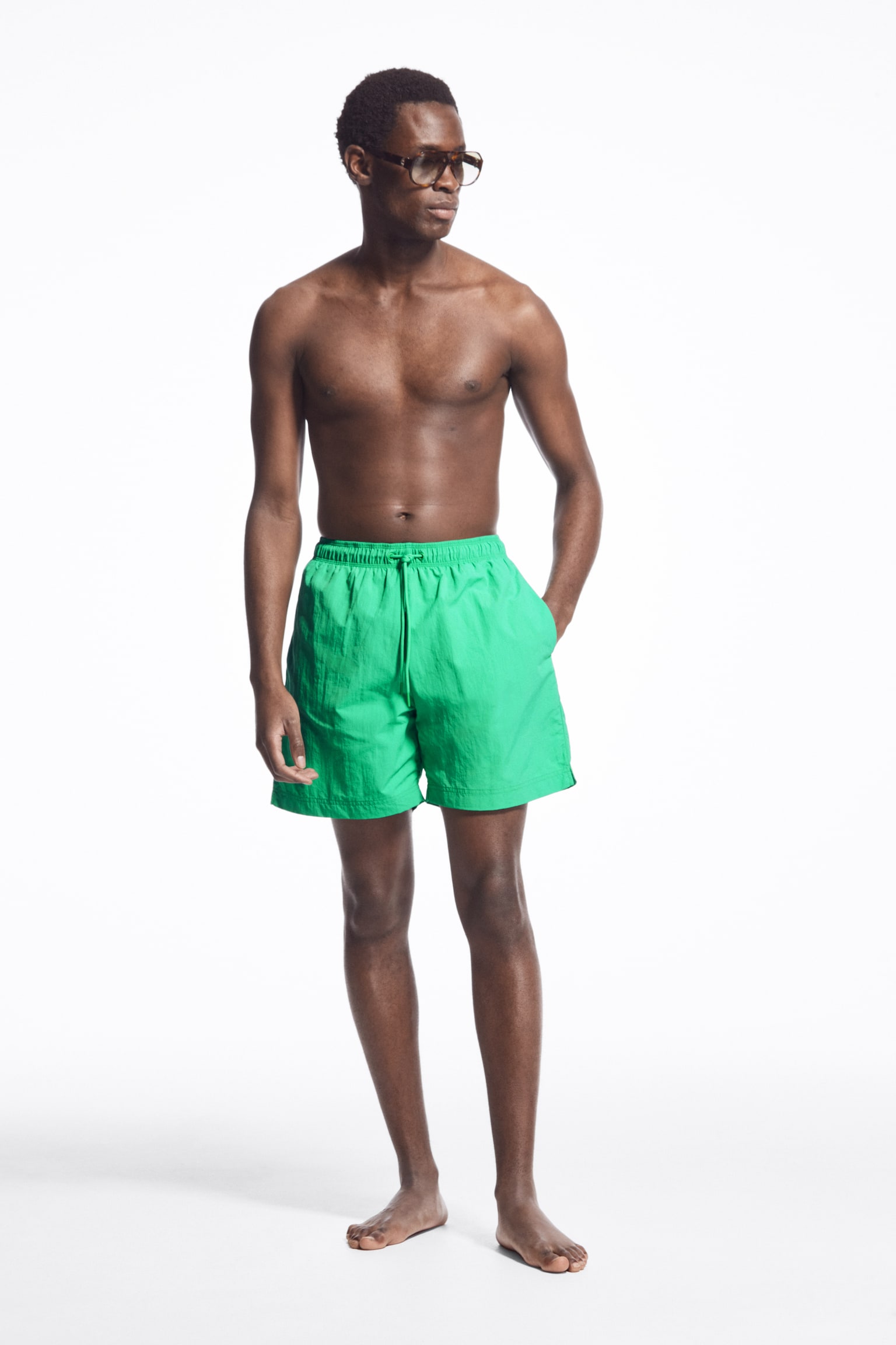 NYLON DRAWSTRING SWIM SHORTS - GREEN/BLACK - 4