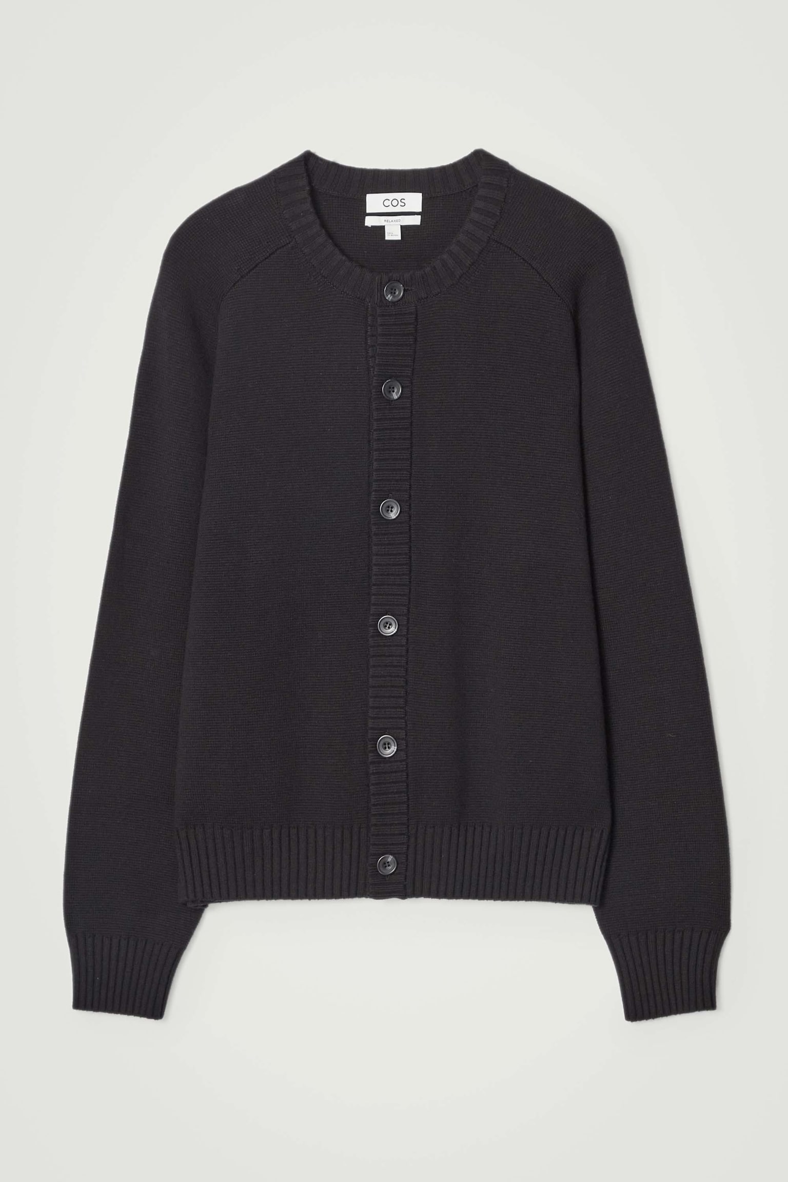 WOOL-BLEND CREW-NECK CARDIGAN - BLACK/MOLE - 1