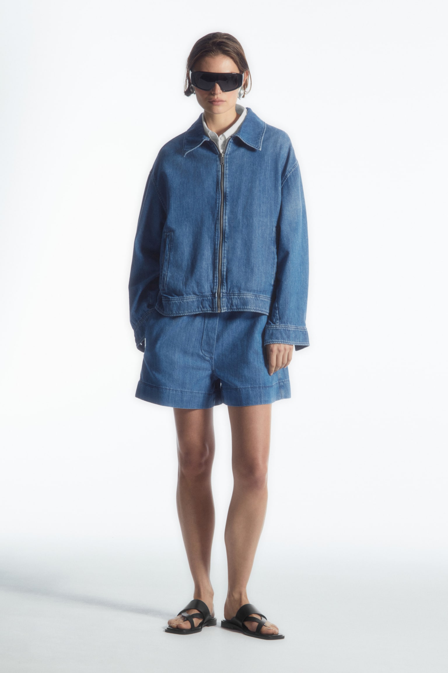 OVERSIZED ZIP-UP DENIM JACKET - BLUE - 4