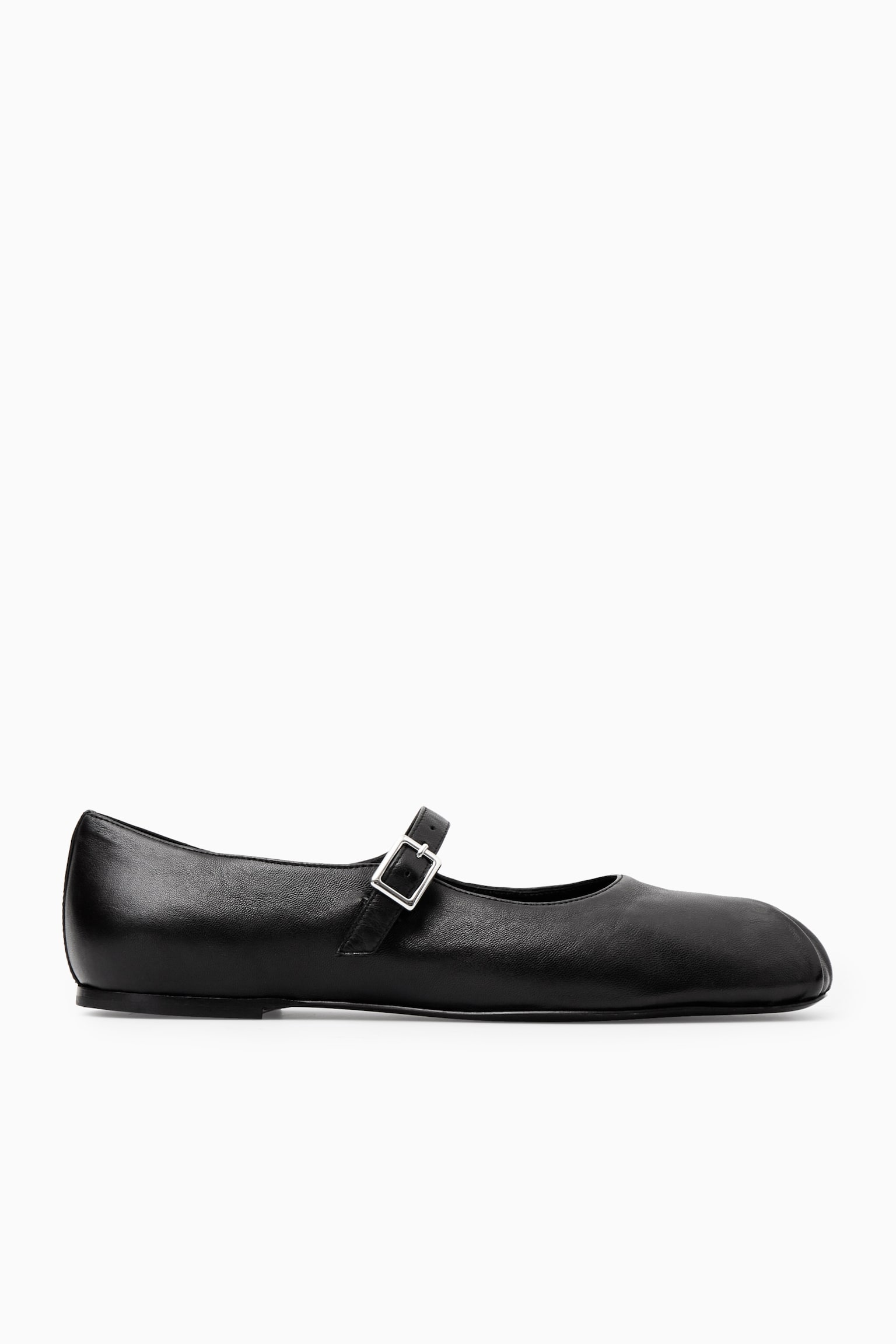 PLEATED LEATHER MARY-JANE BALLET FLATS - BLACK - 2