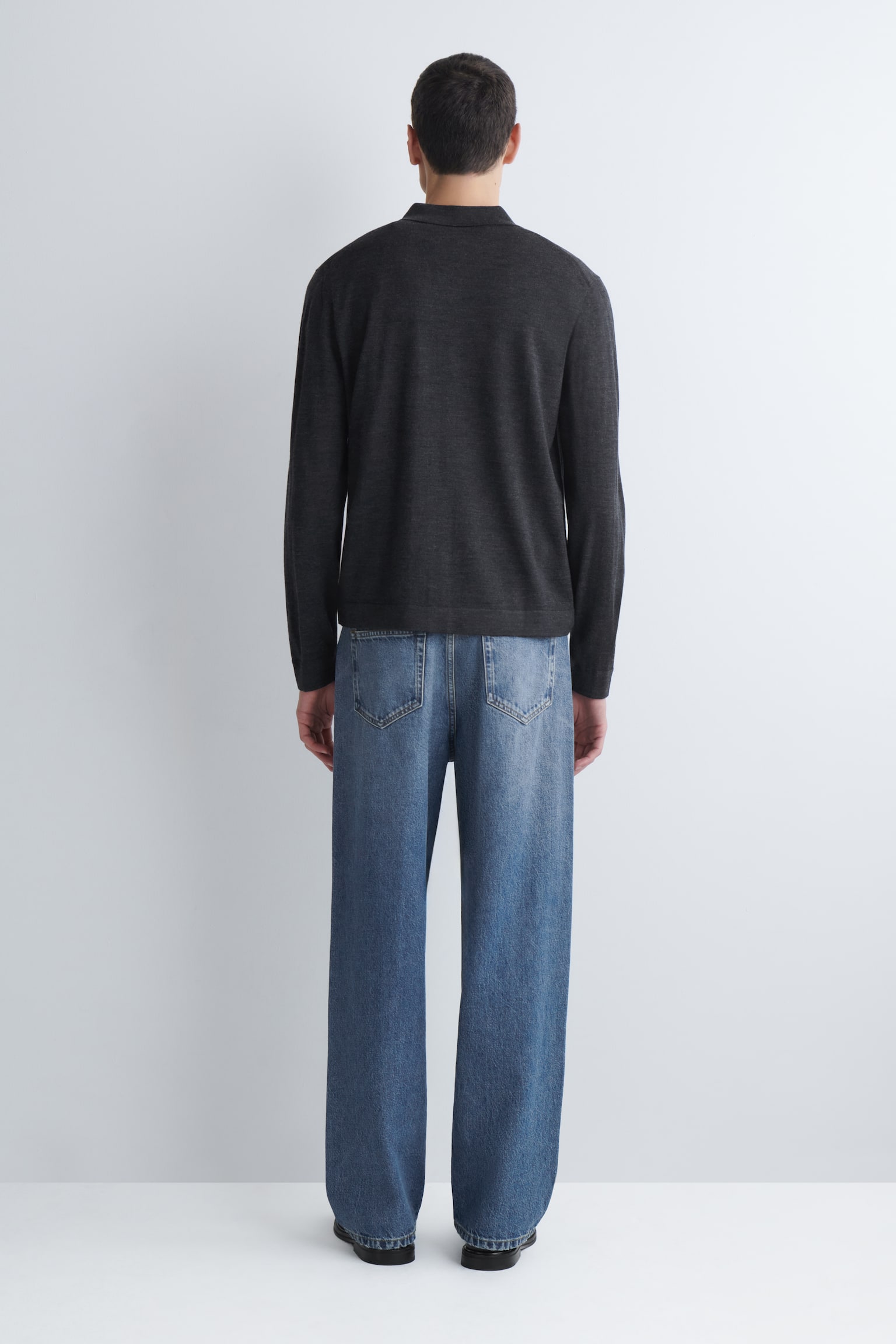 Gebreid shirt van merinowol - Antraciet/Bruin gemêleerd/ZWART - 7