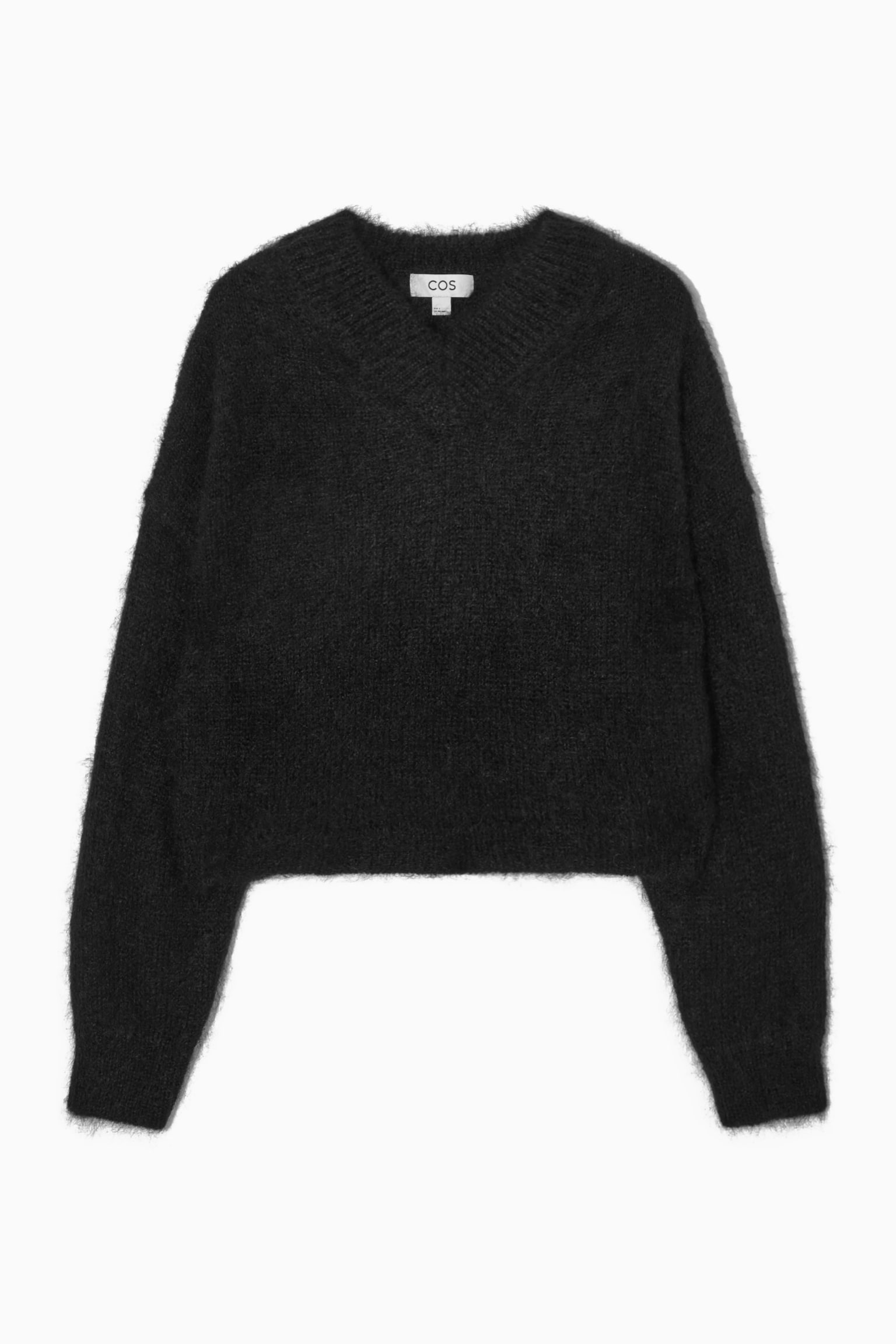 CROPPED V-NECK MOHAIR JUMPER - BLACK - 1