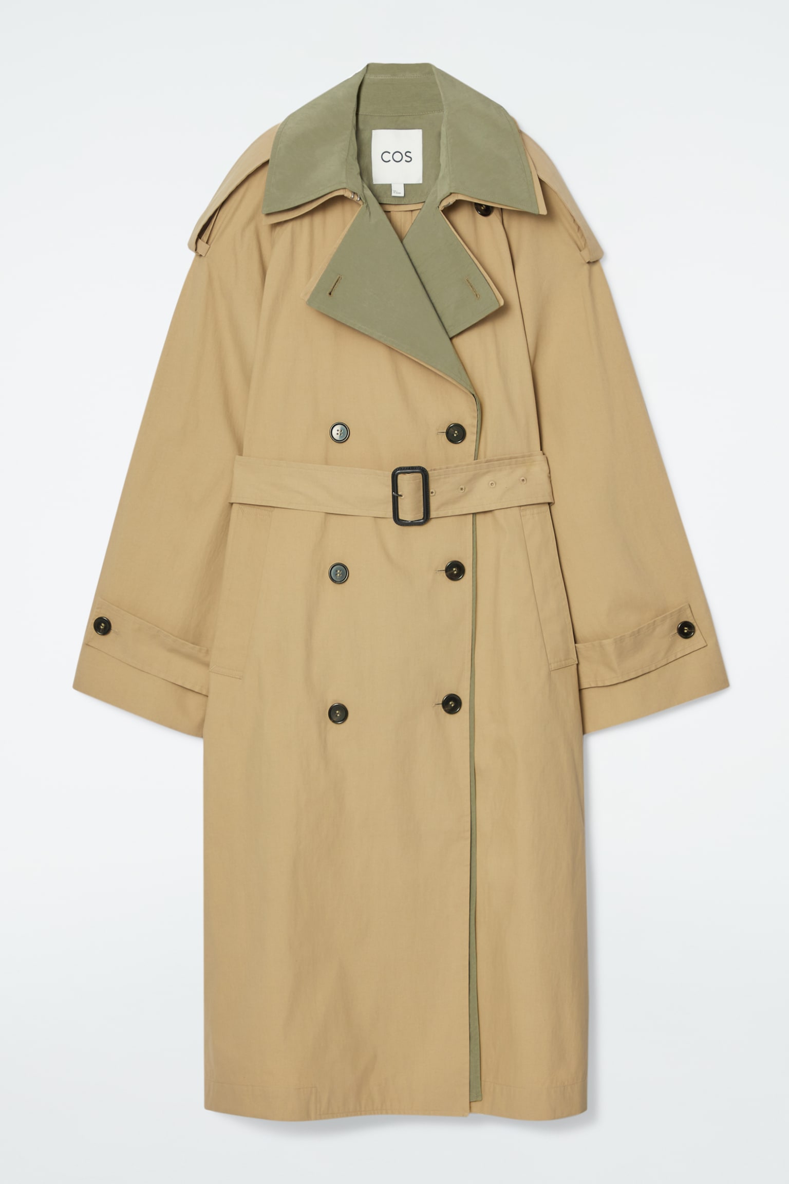 LAYERED DOUBLE-BREASTED TRENCH COAT - BEIGE / KHAKI - 2