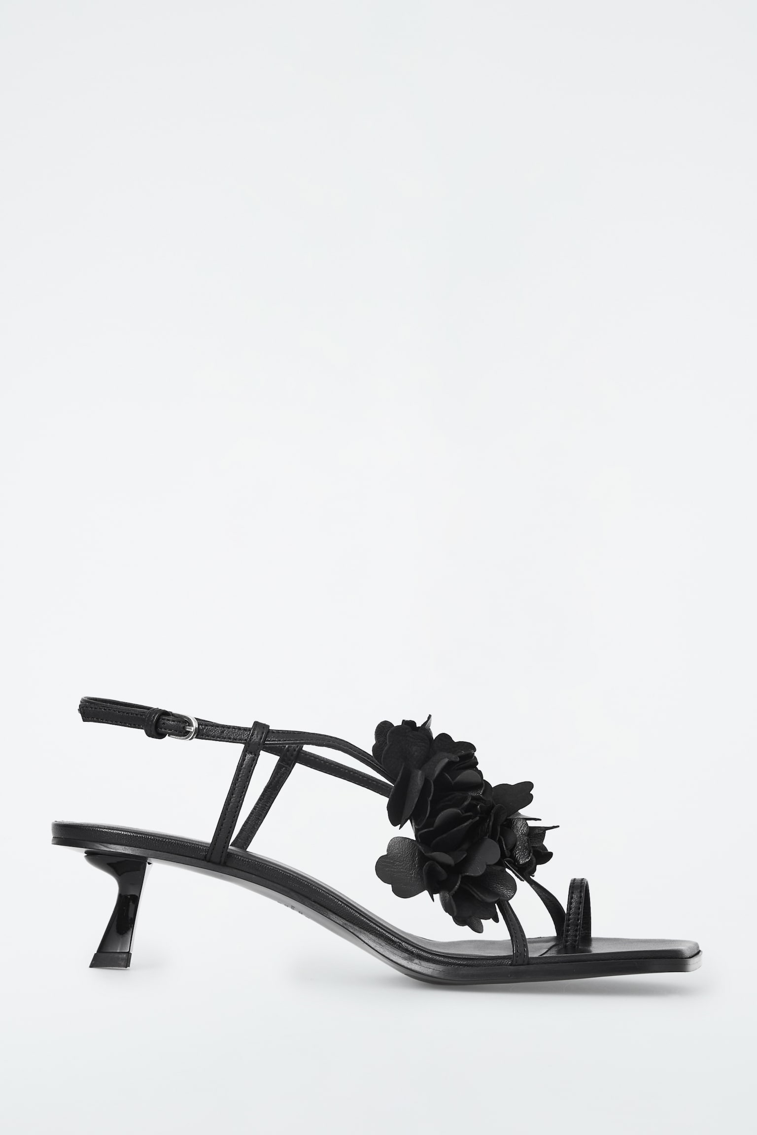 DETACHABLE-FLOWER KITTEN-HEEL SANDALS - BLACK - 2