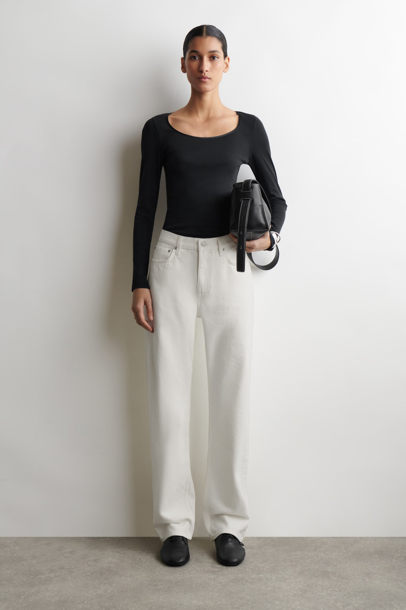 TOP A MANICHE LUNGHE IN JERSEY DI COTONE E RASO - NERO/ROSA - 7