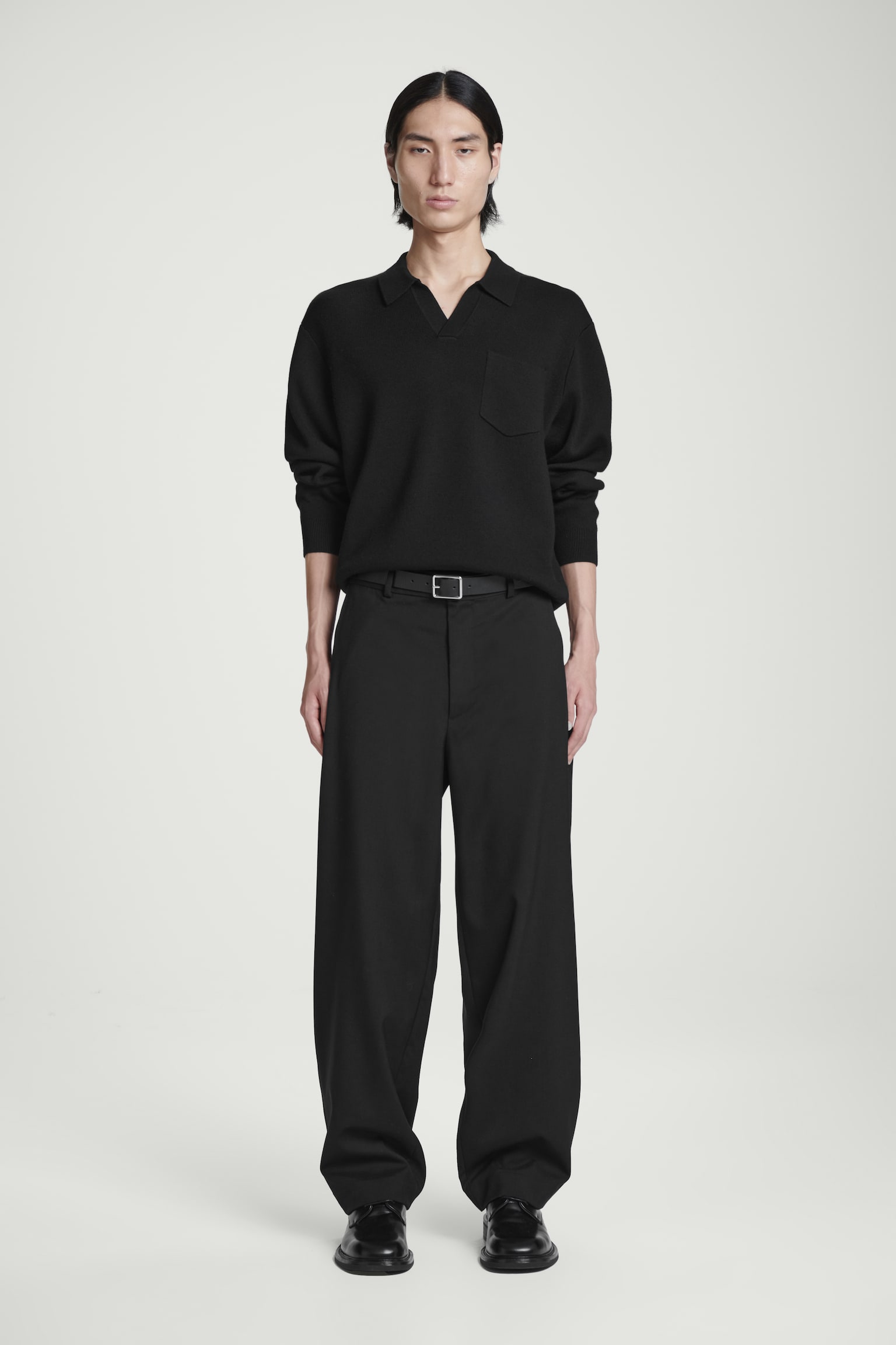 TAPERED WOOL-HOPSACK TROUSERS - BLACK/GREY - 1