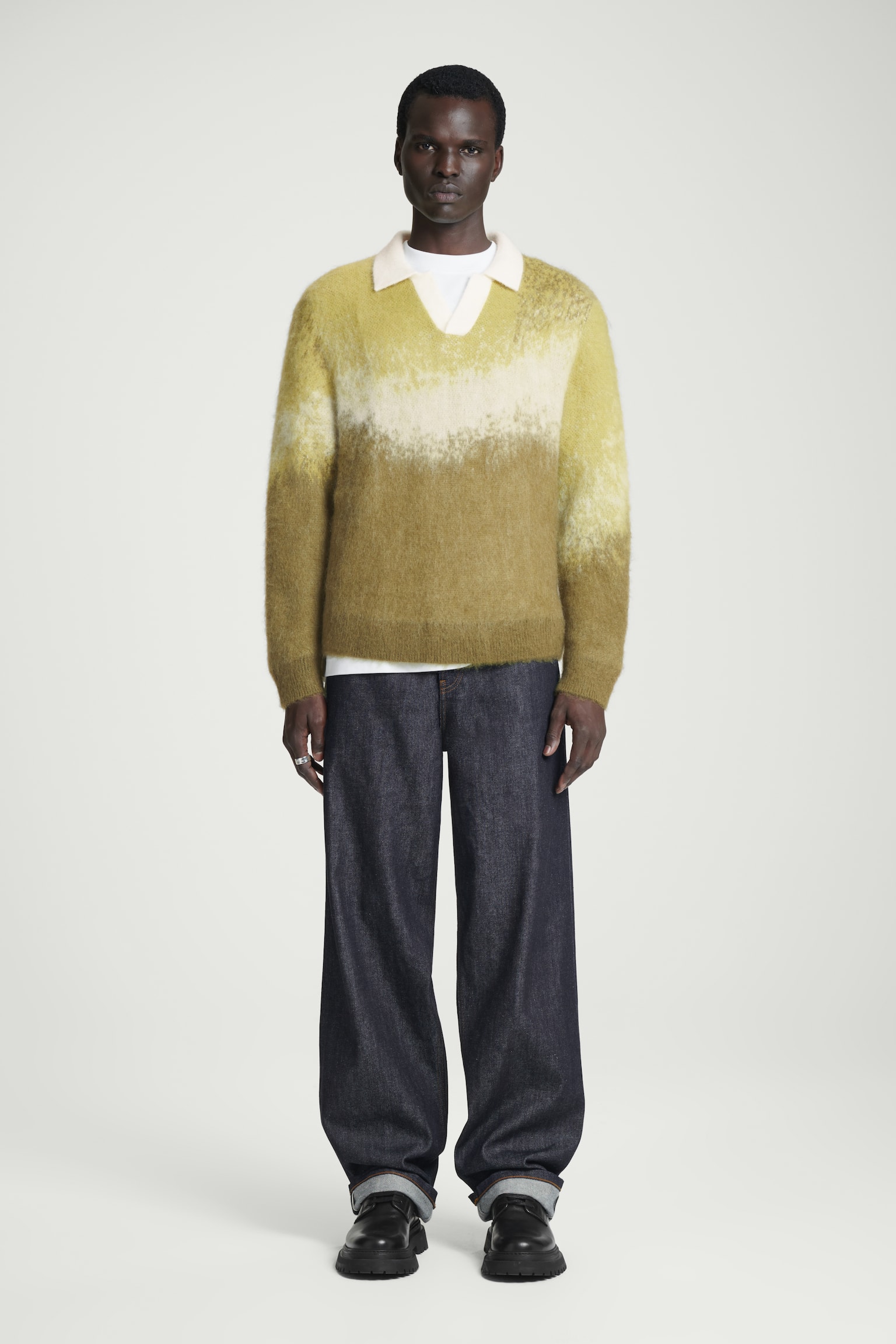 BRUSHED MOHAIR-BLEND POLO JUMPER - YELLOW / SAND - 8