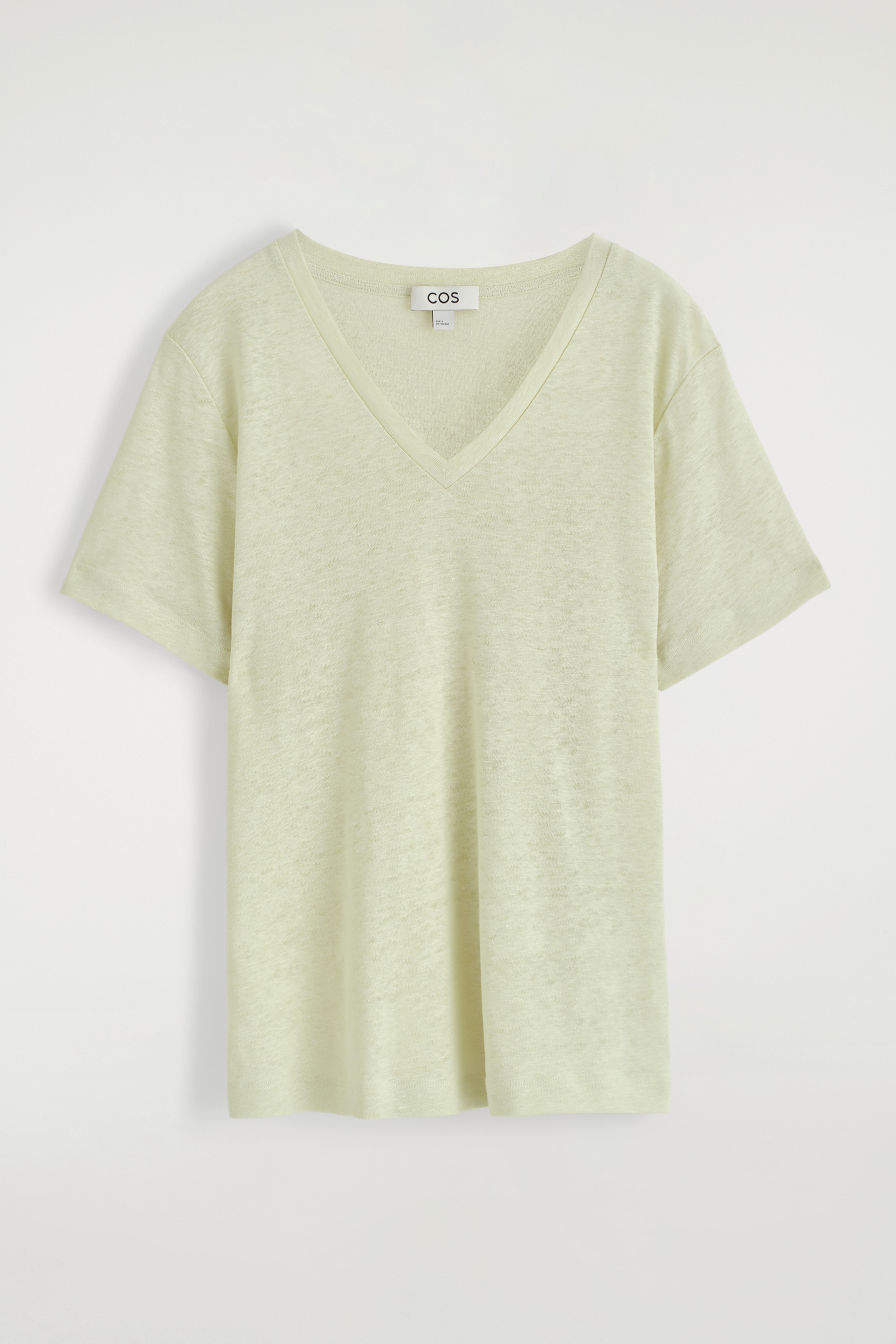 T-skjorte i lin med V‑hals - Lysegrønn