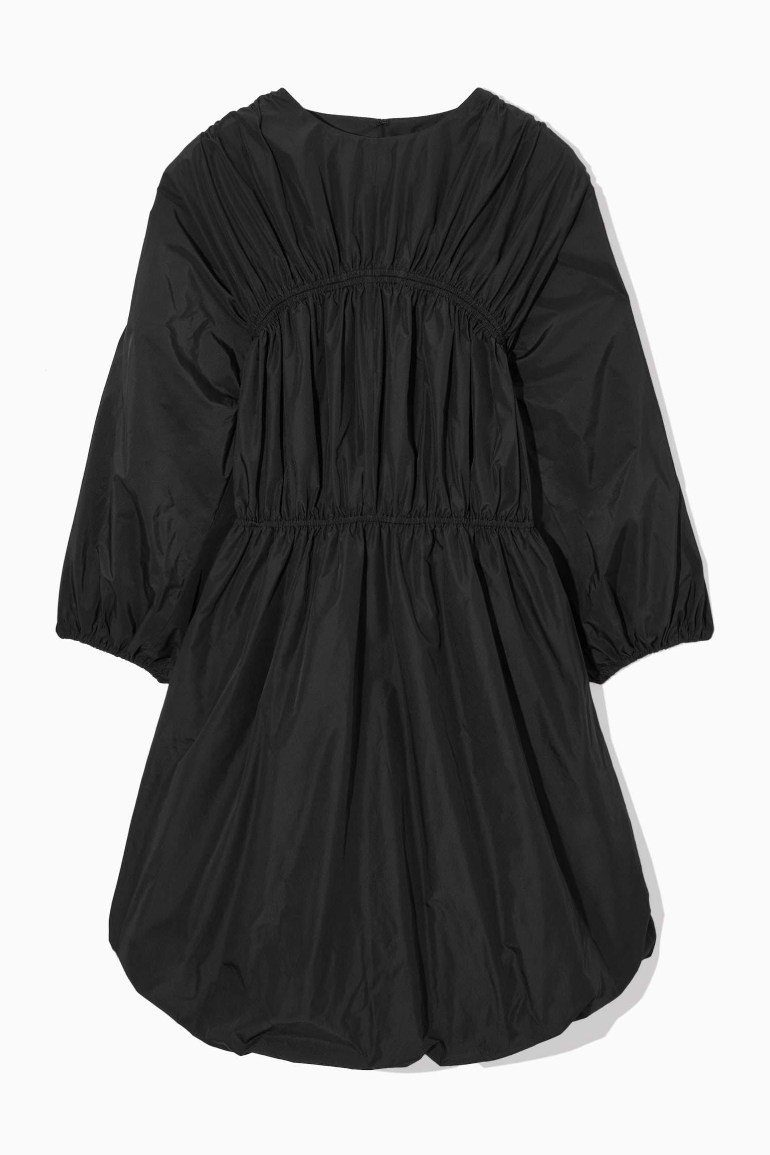 OPEN-BACK SHIRRED BALLOON MINI DRESS - BLACK - 1