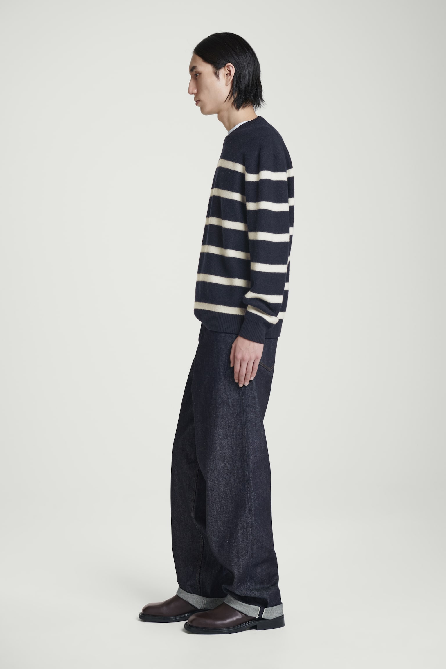 BOILED-WOOL CREW-NECK JUMPER - NAVY / STRIPED/BLACK/COBALT BLUE - 5