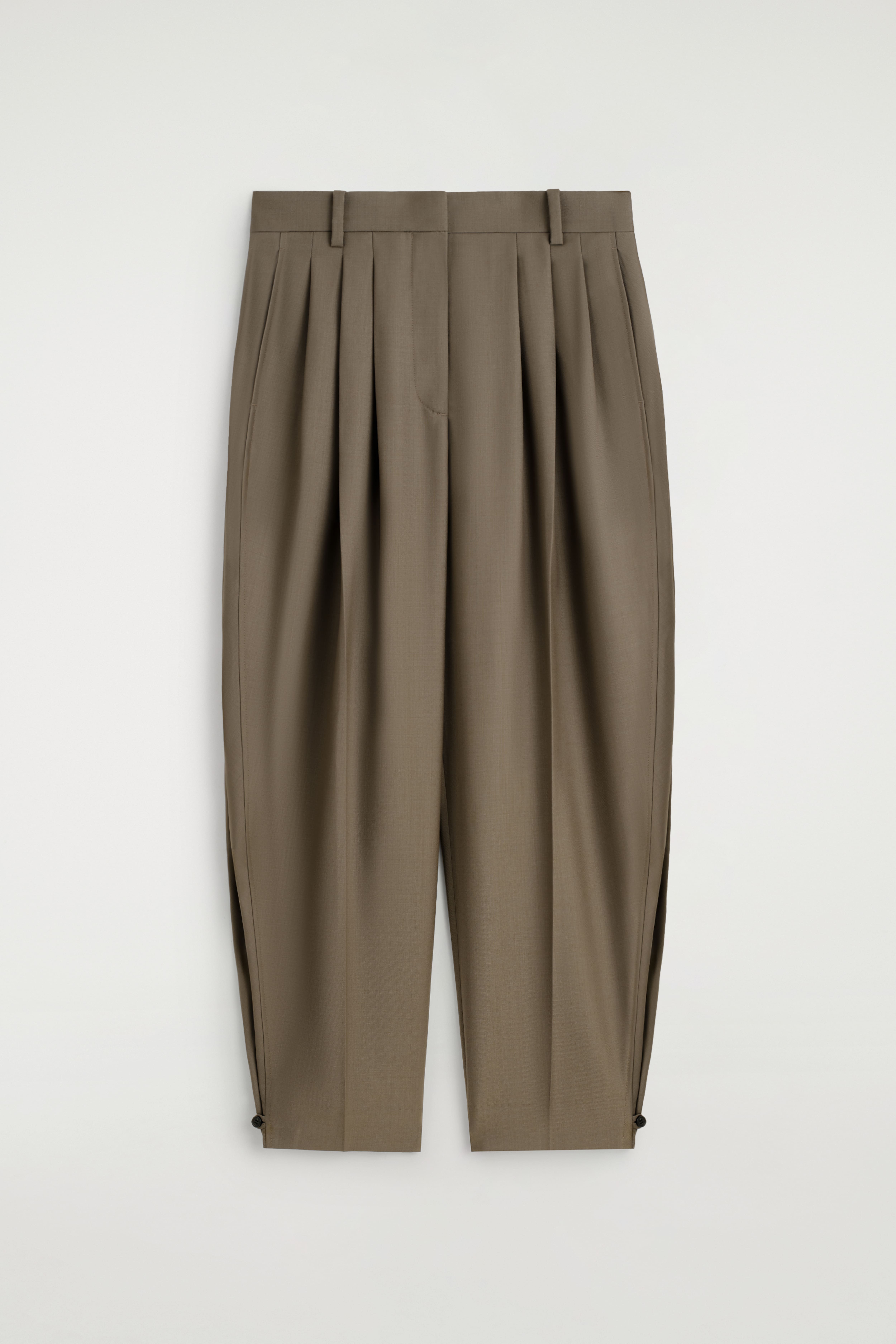 PANTALONI BARREL IN LANA CON PIEGHE - BEIGE SCURO