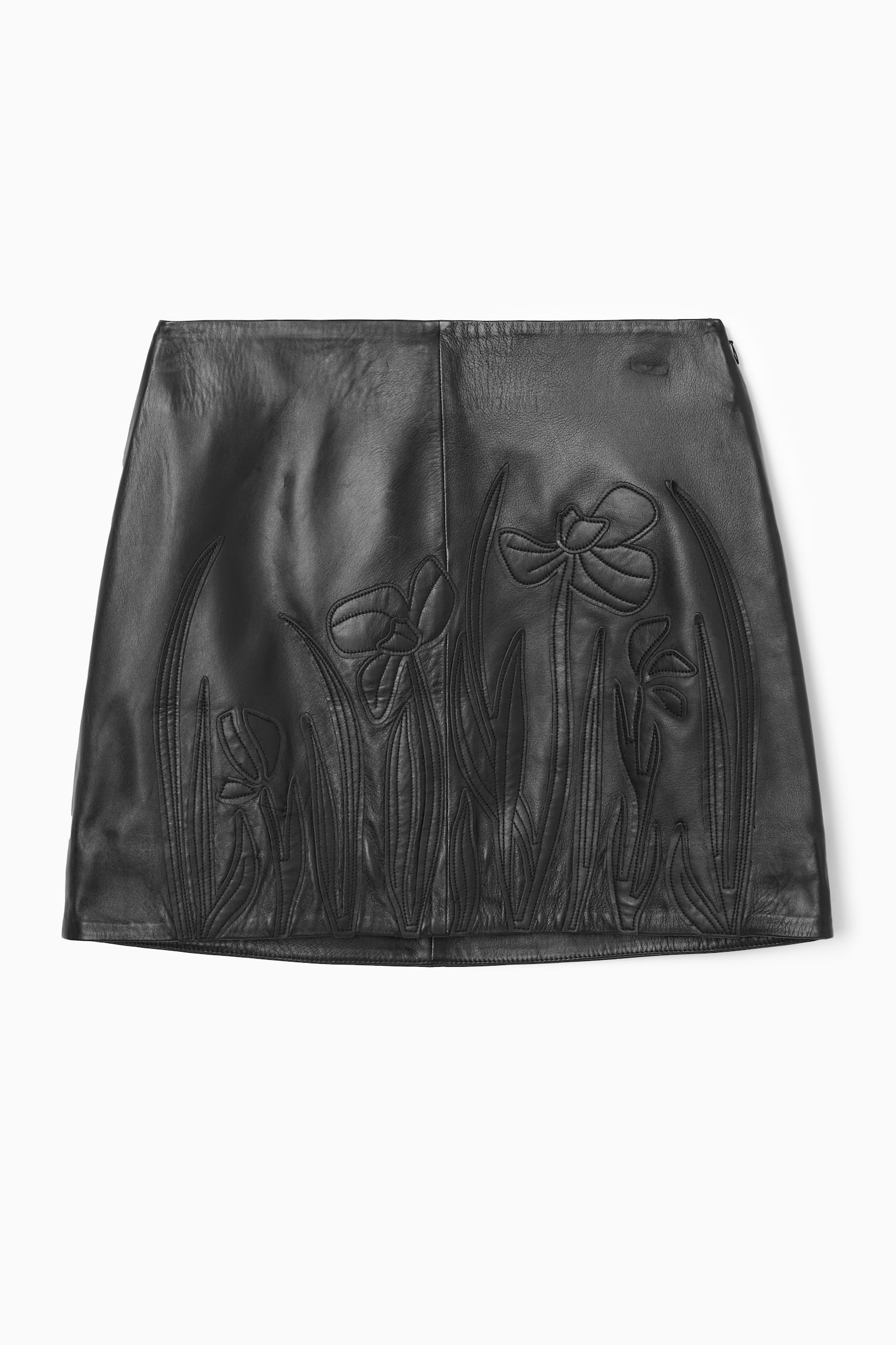 APPLIQUÉD LEATHER MINI SKIRT - BLACK - 1