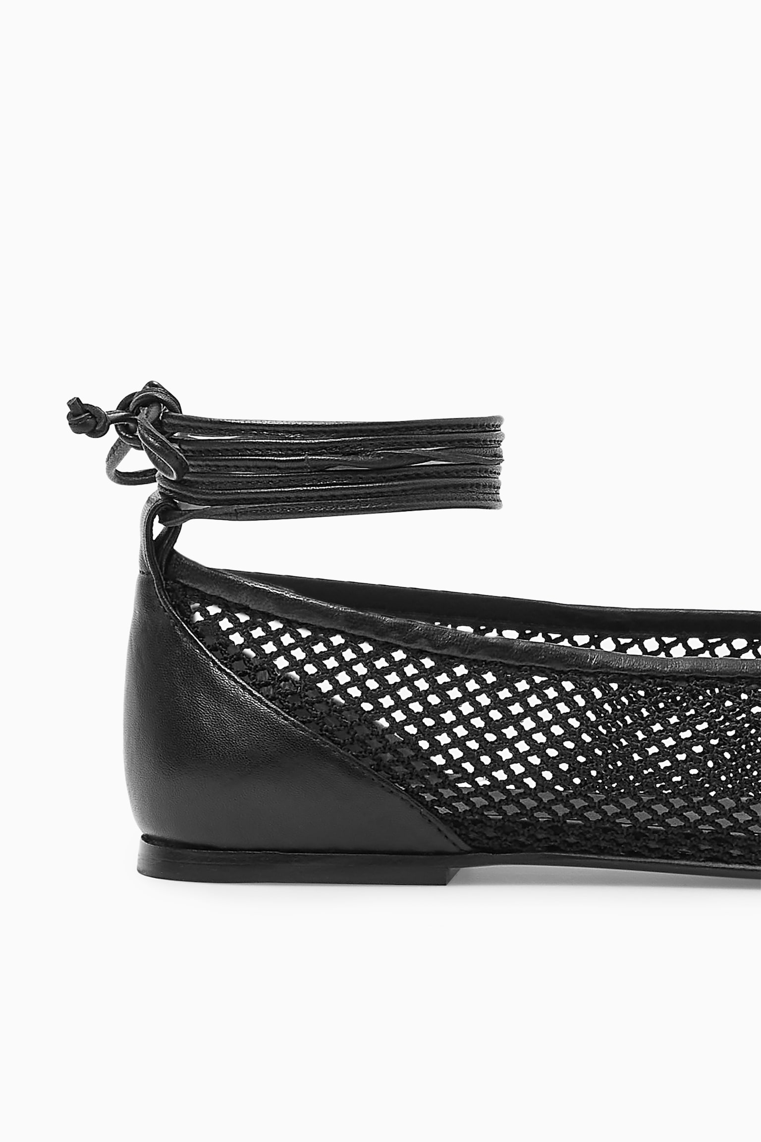 LEATHER-TRIMMED MESH BALLET FLATS - BLACK/WHITE - 7