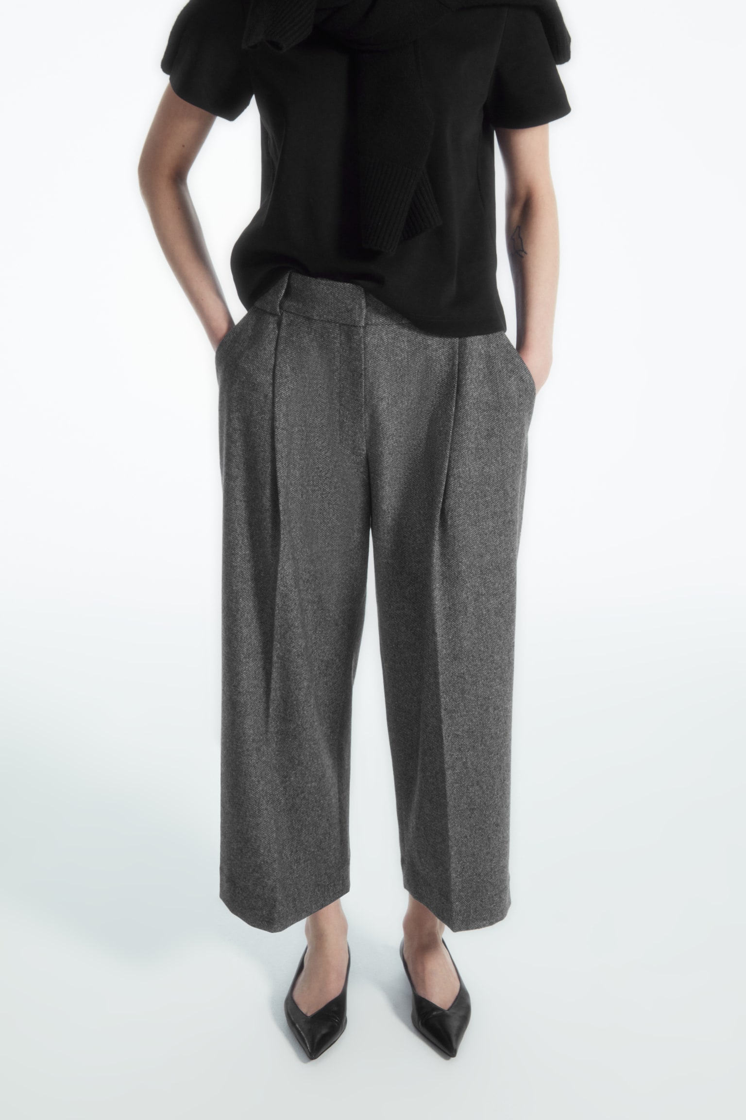 REGULAR WOOL-FLANNEL WIDE-LEG CULOTTES - WHITE / BLACK/DARK GREY / CHECKED - 6