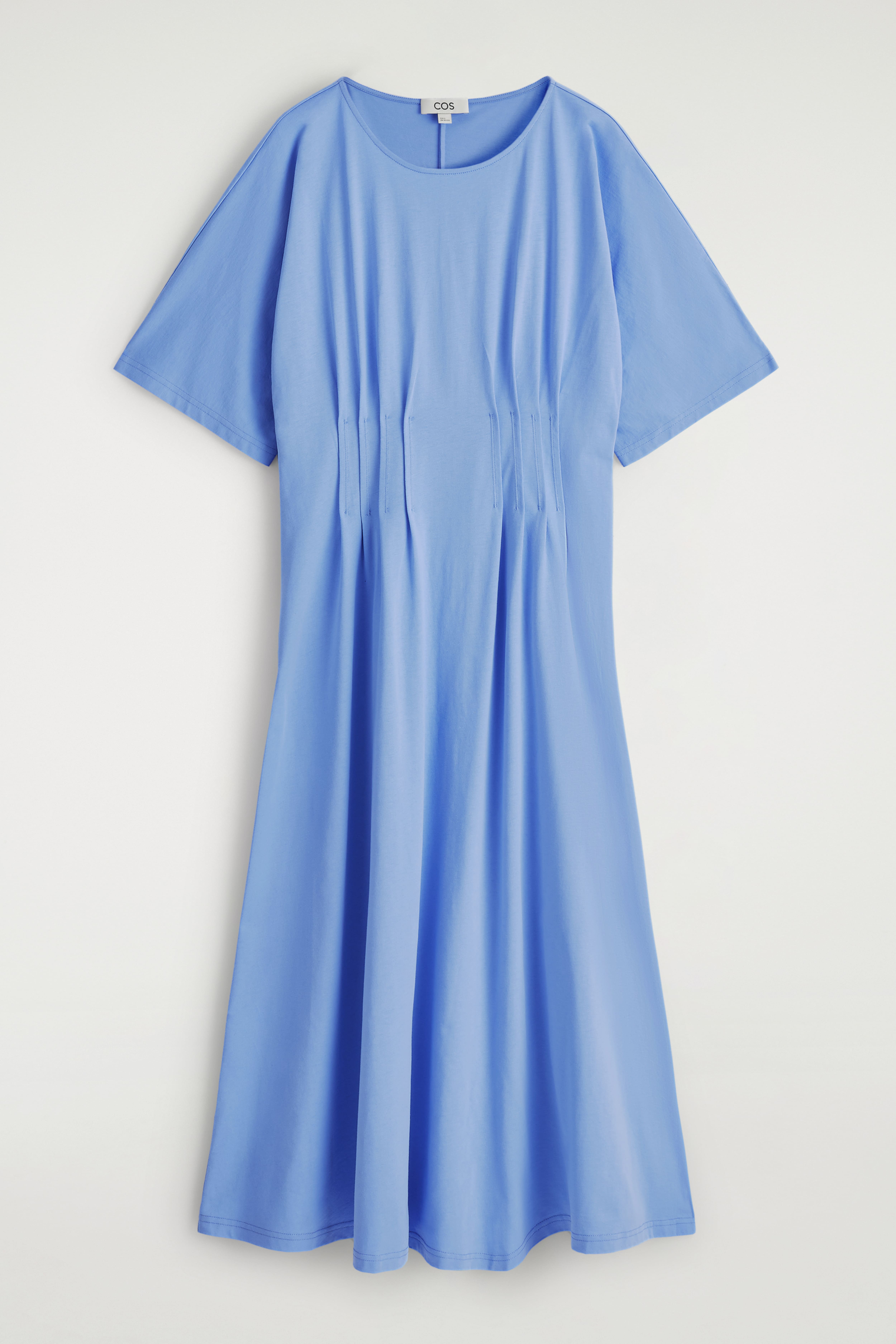 Midikjole i bomull med tynne stikninger - Lyseblå