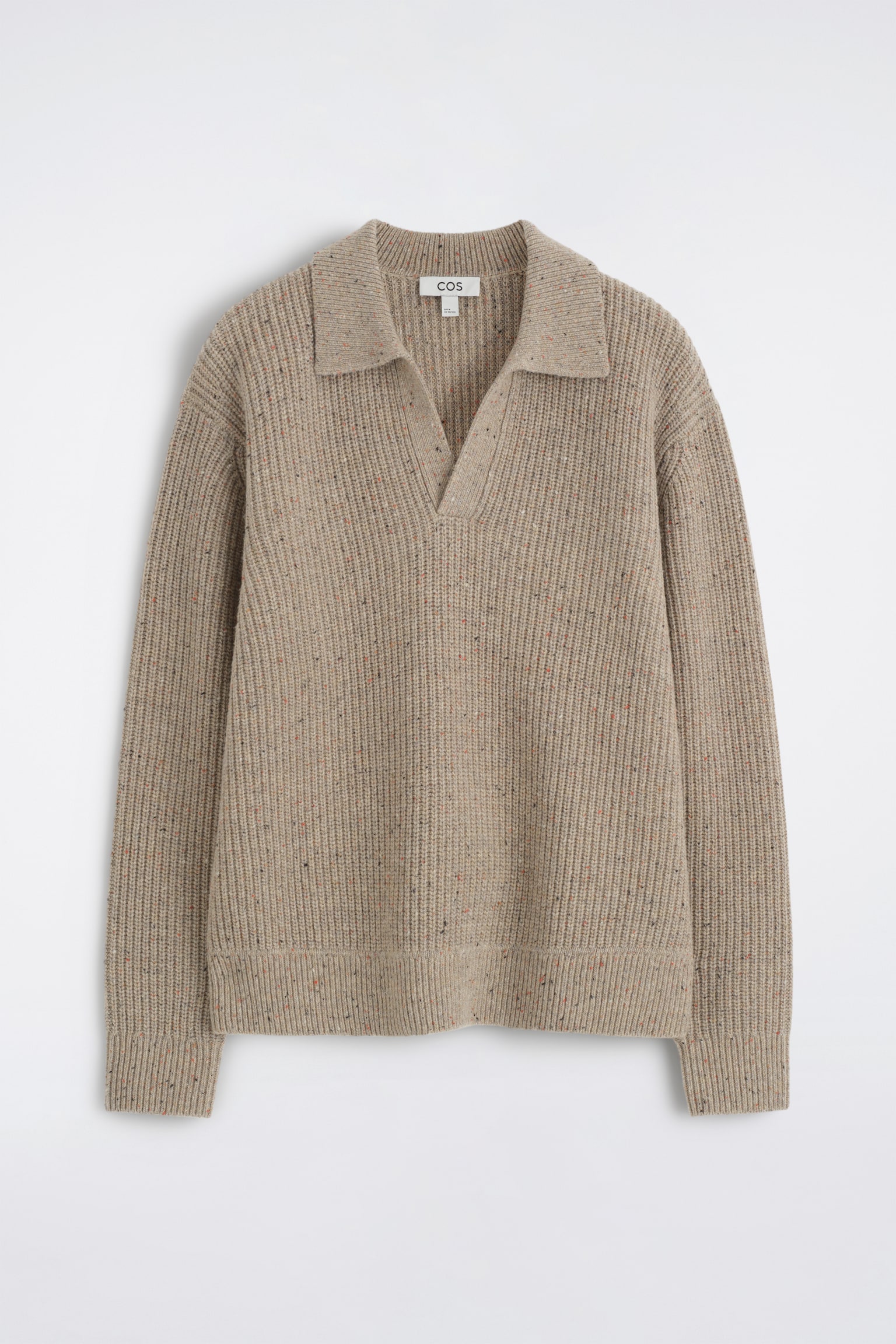 STICKAD TRÖJA MED KRAGE I DONEGAL-GARN - MELERAD BEIGE - 2