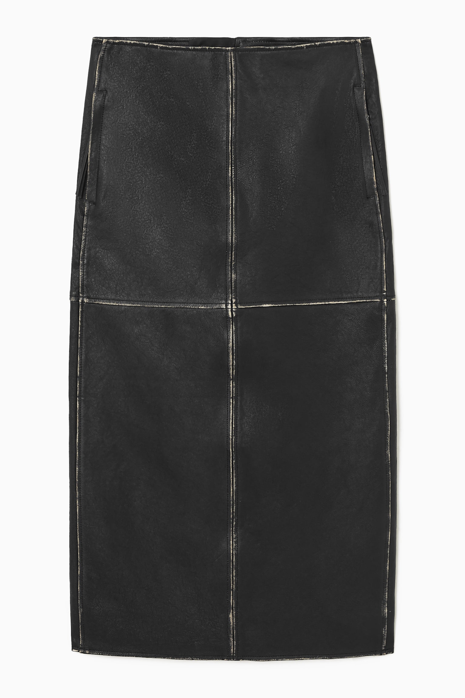 PANELLED LEATHER RACER MIDI SKIRT - BLACK - 2