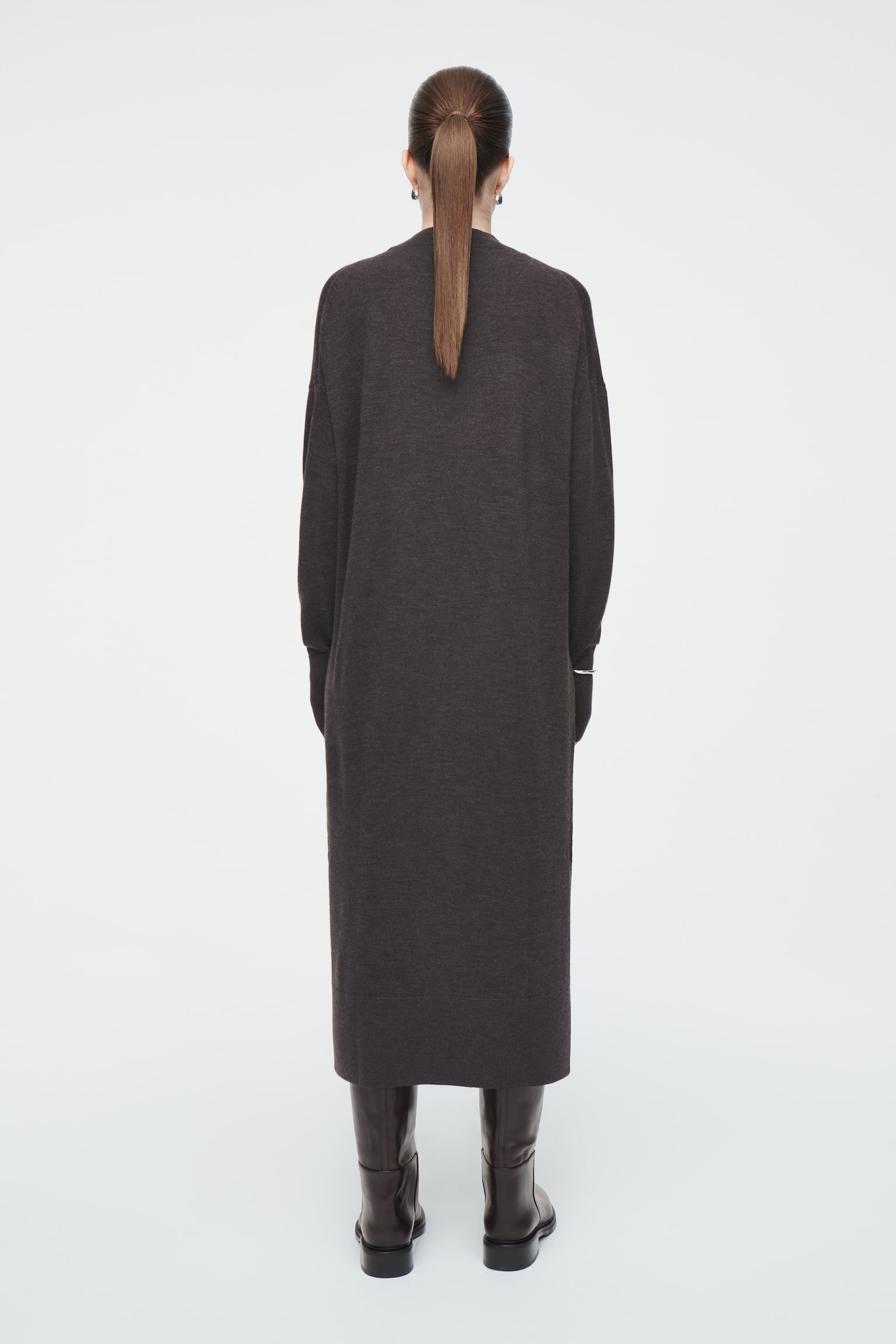 MERINO WOOL MIDI DRESS - BROWN MÉLANGE/BLACK - 5