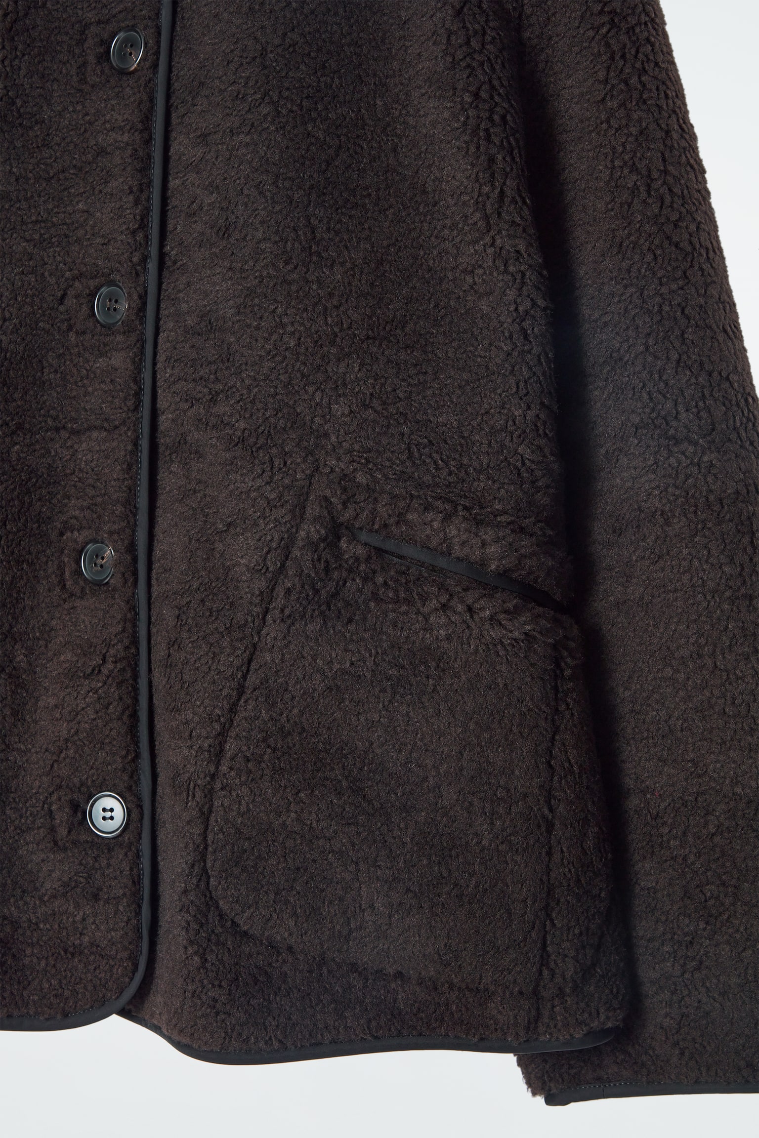 COLLARED FAUX SHEARLING JACKET - DARK BROWN/IVORY - 6