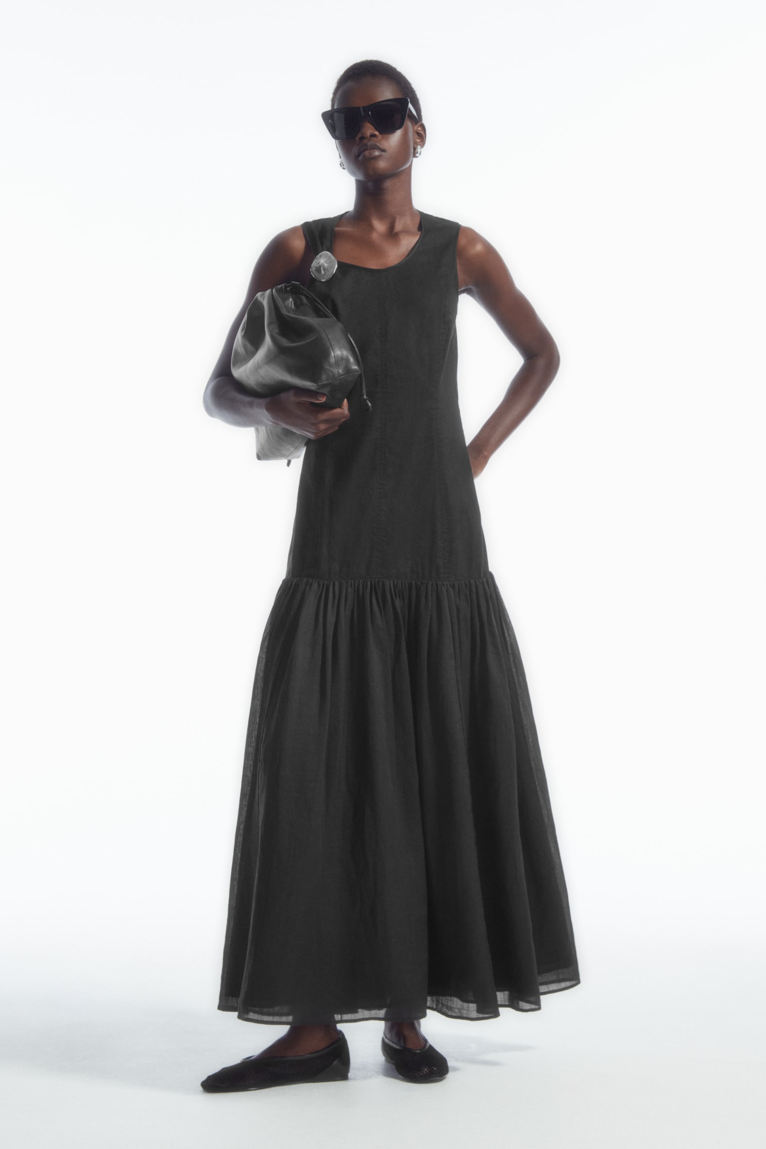 DROPPED-WAIST MAXI DRESS - BLACK - 1