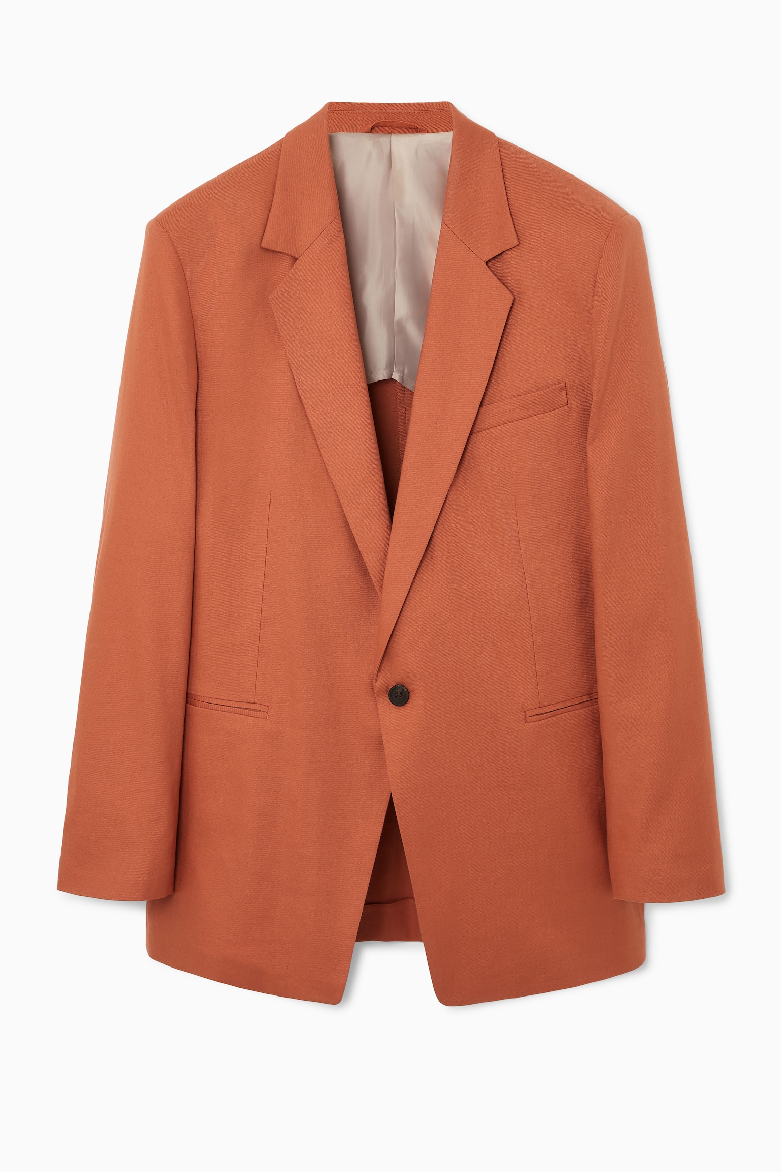 RELAXED LONGLINE SINGLE-BREASTED BLAZER - TERRACOTTA/BLACK - 2