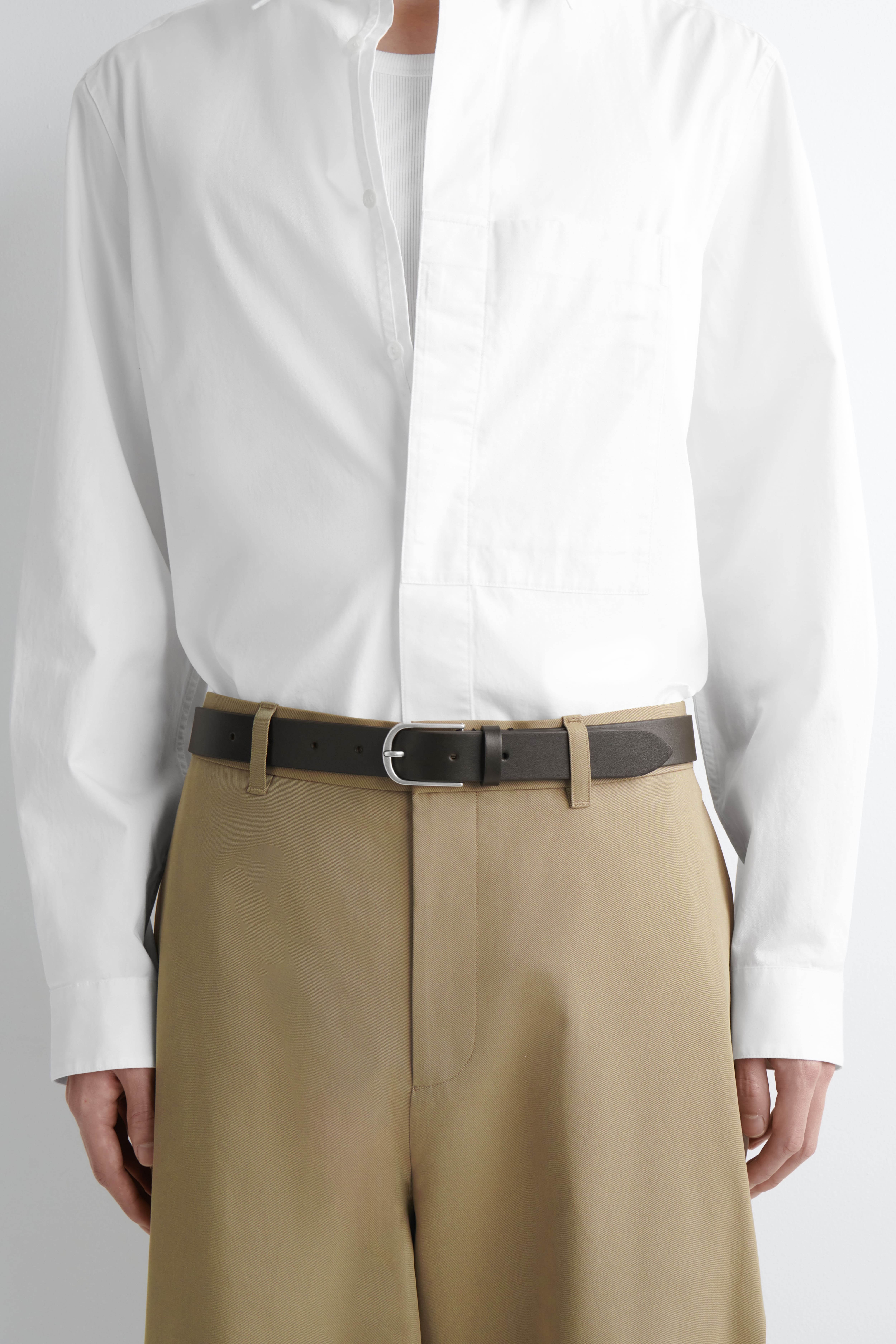 CEINTURE EN CUIR À BOUCLE RONDE - BRUN FONCÉ/NOIR