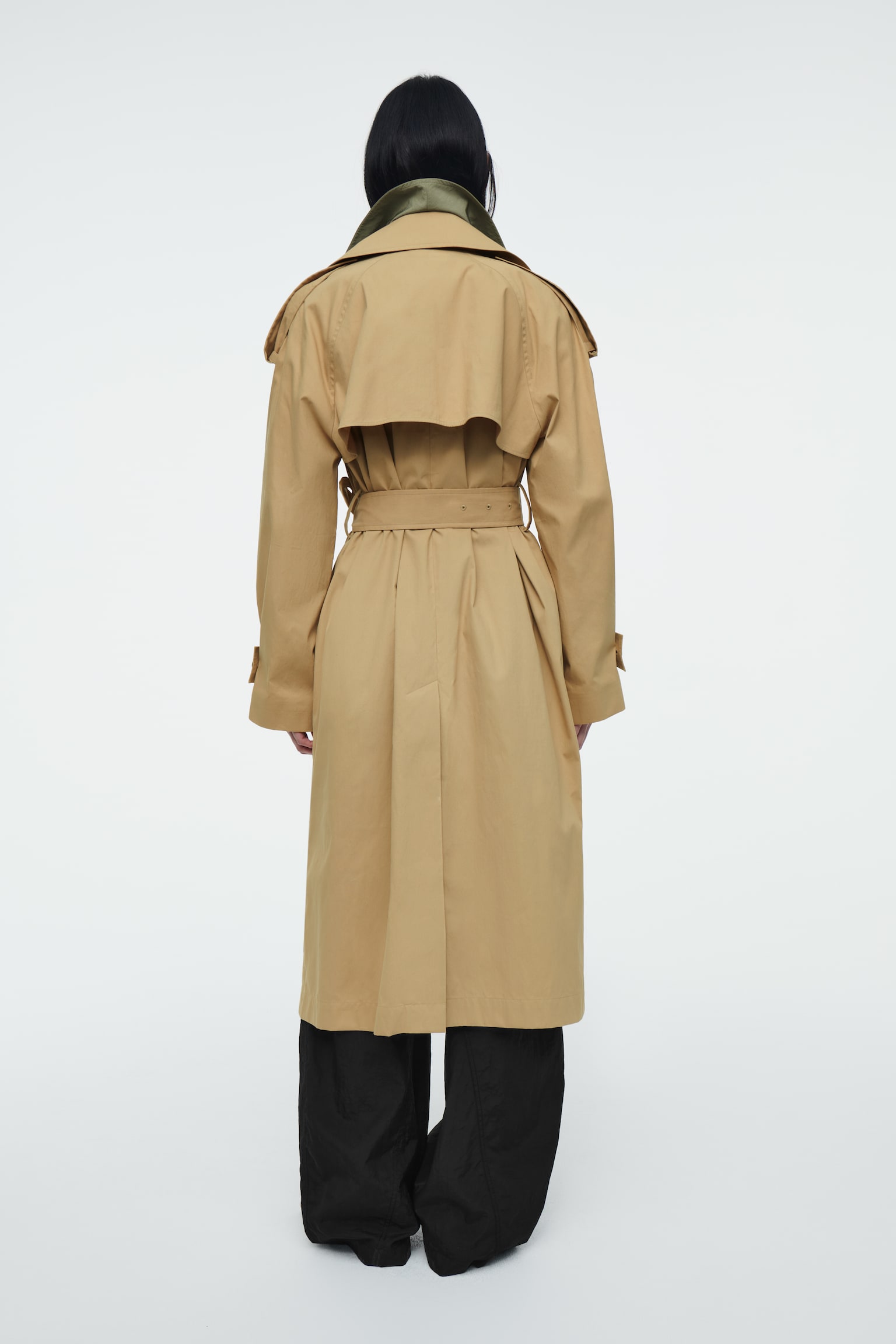 LAYERED DOUBLE-BREASTED TRENCH COAT - BEIGE / KHAKI - 12