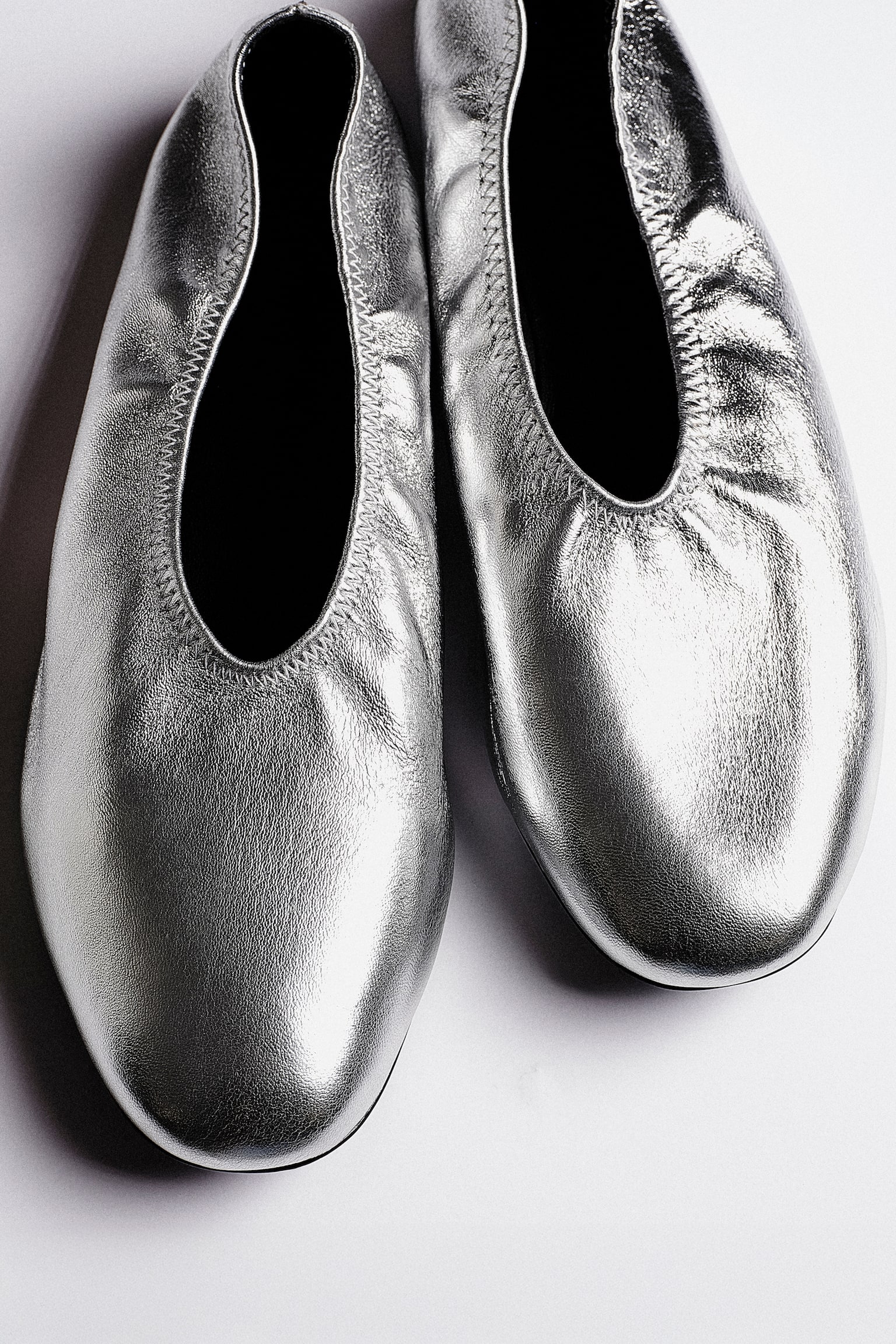 Balerini minimal din piele - ARGINTIU - 6