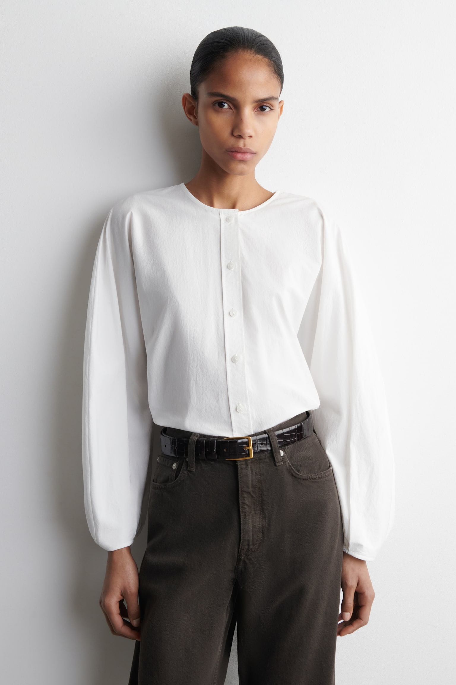 BLUSE AUS PIMA-BAUMWOLLE MIT FALTEN - WEISS/BERRY - 1