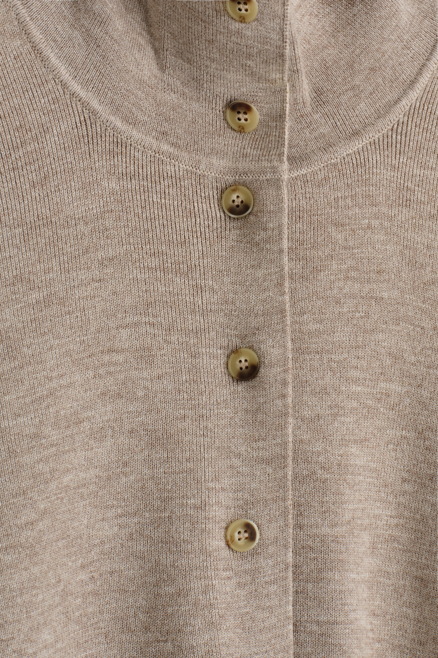 Cardigan i merinoull med traktkrage - Beige melert/MARINE - 8