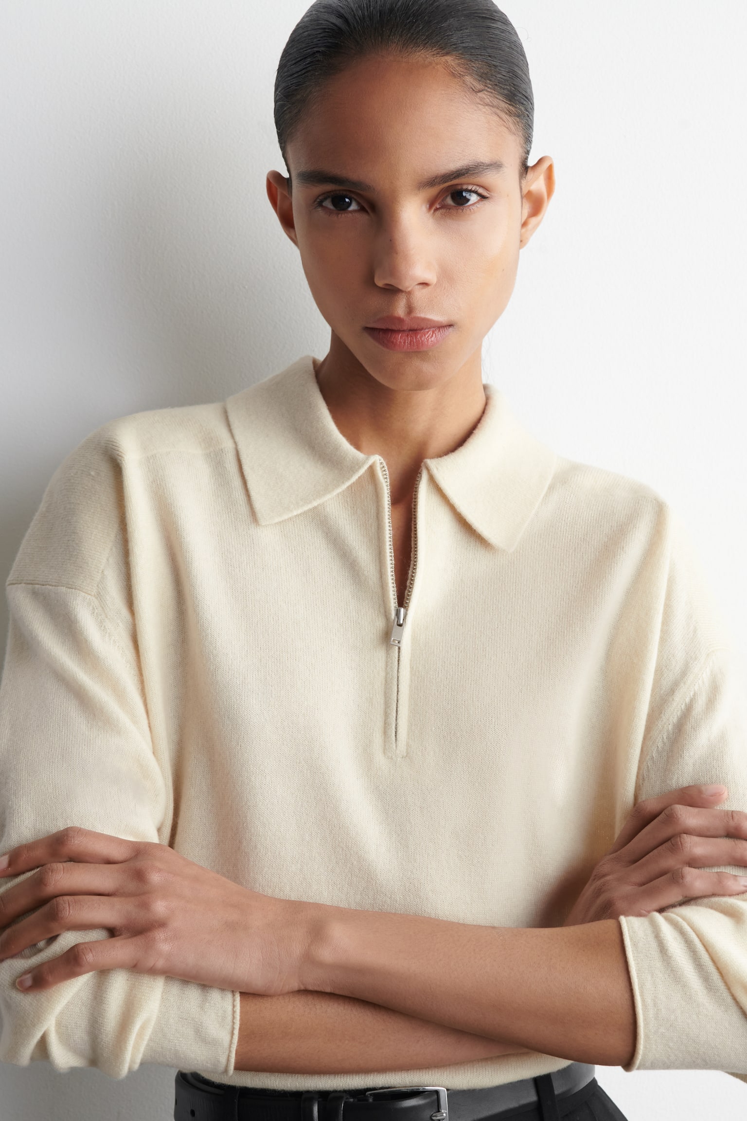 POLO CON CERNIERA IN LANA MERINO E YAK - BIANCO/MARRONE MÉLANGE/BORDEAUX - 4