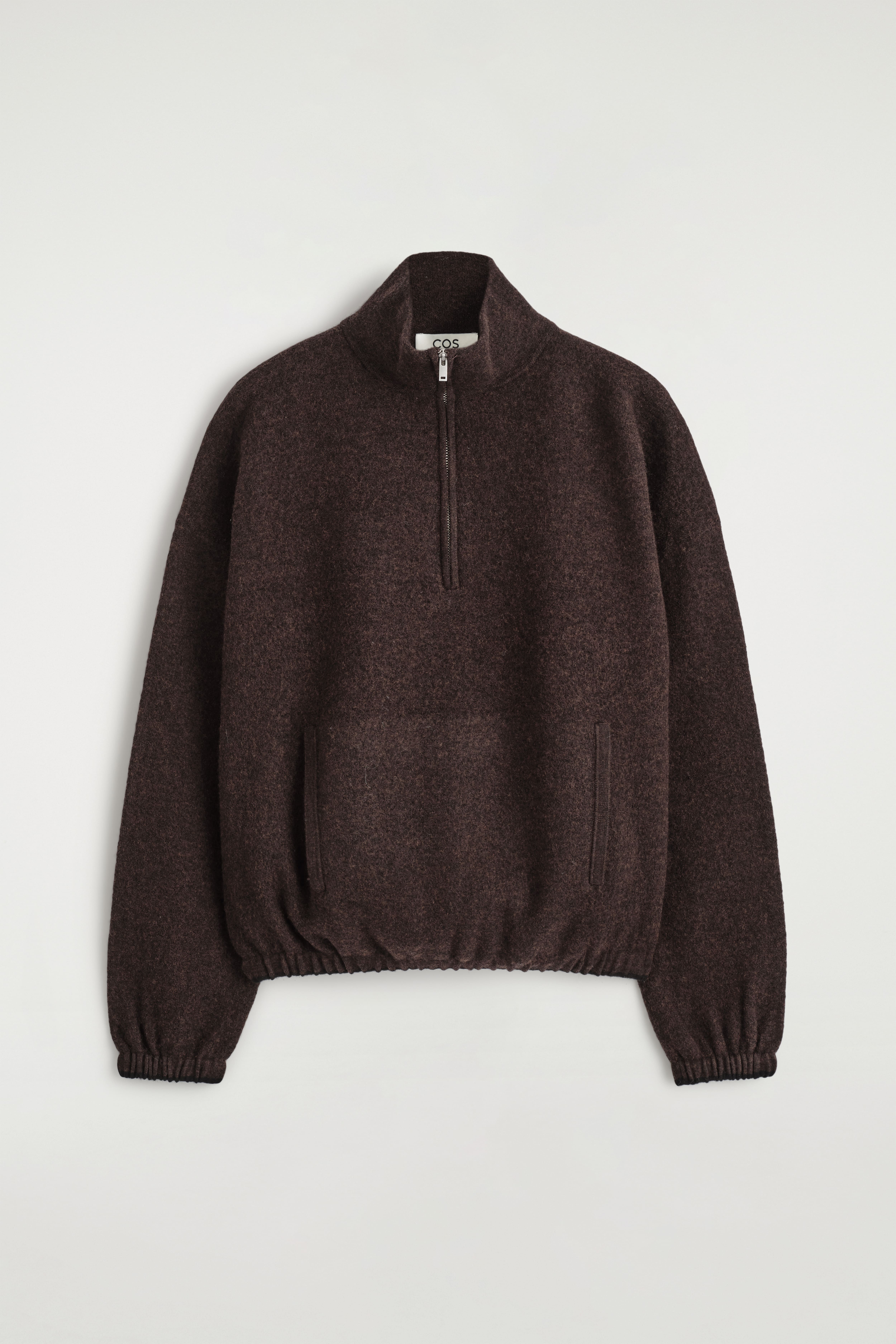 BOILED MERINO WOOL ZIP-UP JUMPER - BRAUN MELIERT/BEIGE MELIERT