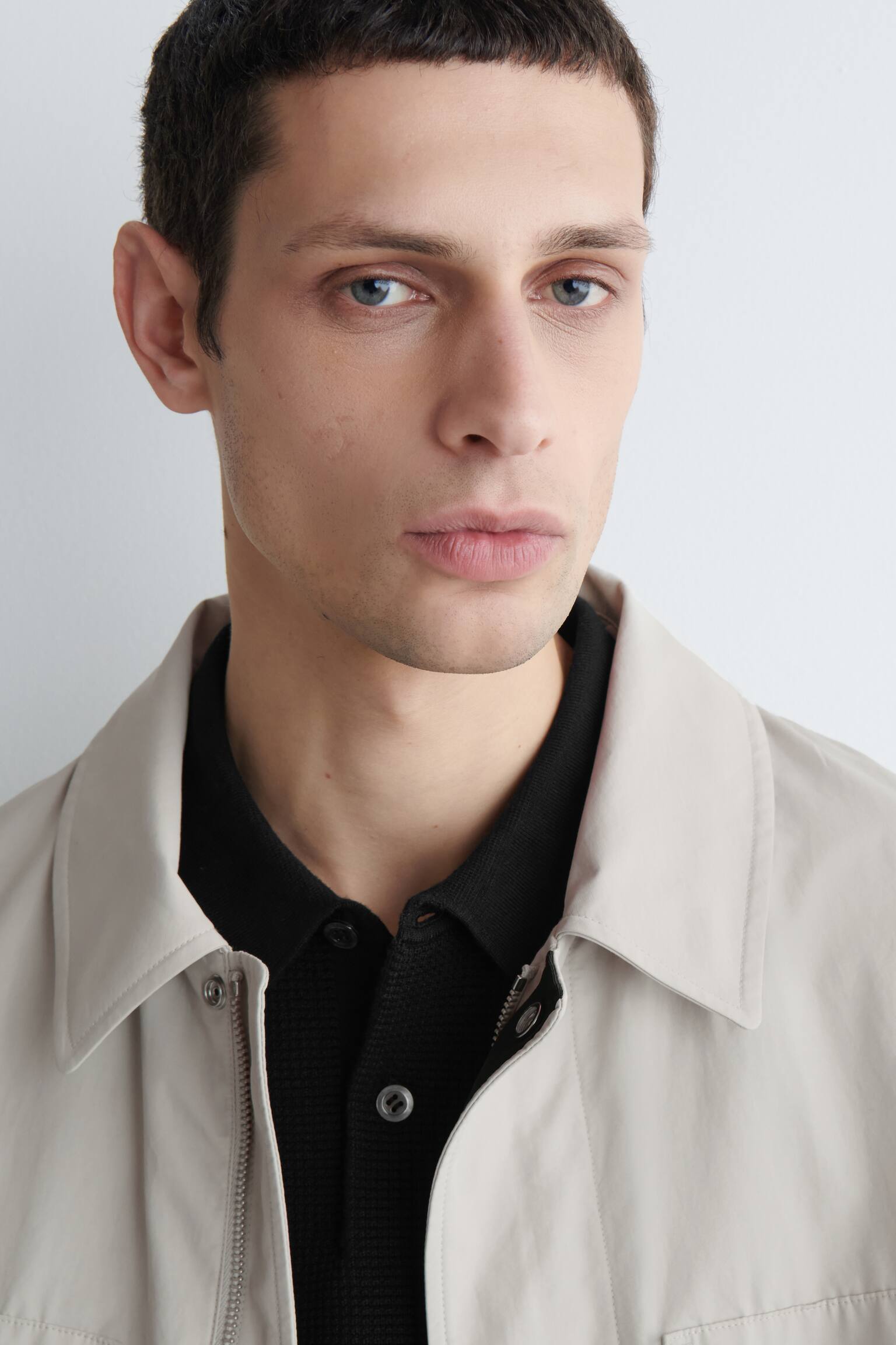 WAFFLE-KNIT COTTON POLO SHIRT - BLACK/DARK BEIGE - 4