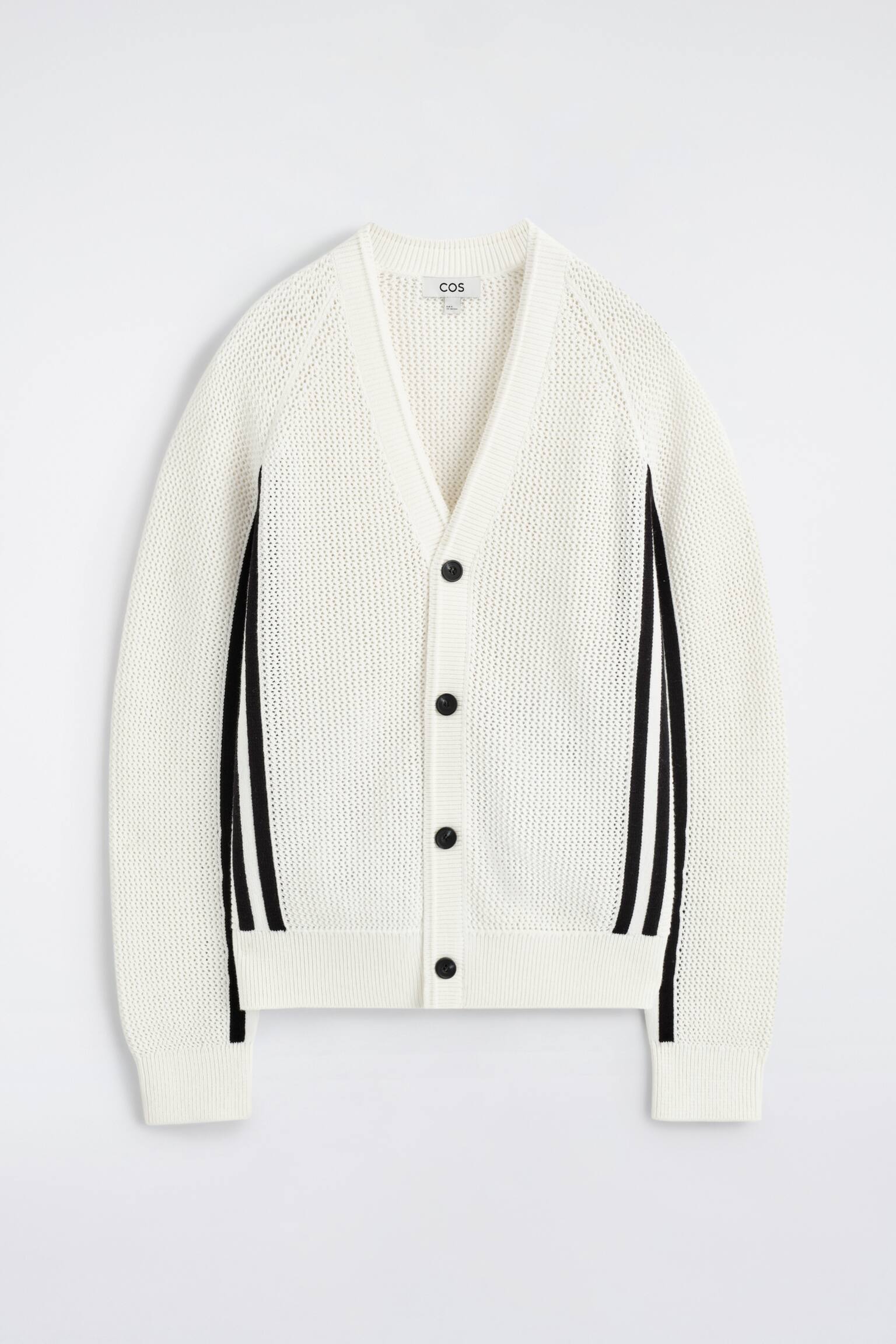 STRIPET ÅPENSTRIKKET BOMULLCARDIGAN - Hvit / Svart - 2