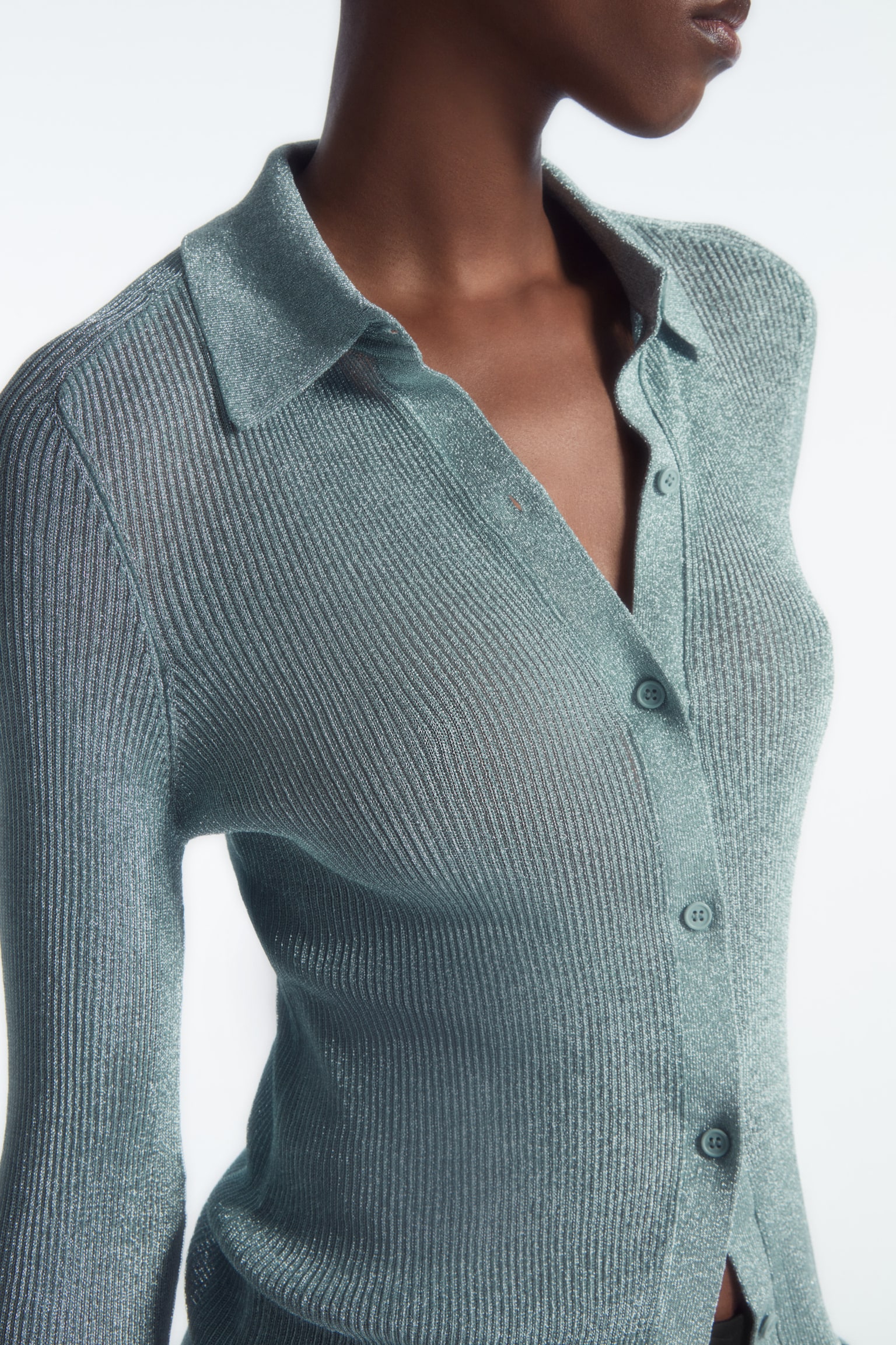 SPARKLY RIBBED-KNIT SHIRT - LIGHT BLUE/GREEN/DARK GREY - 3