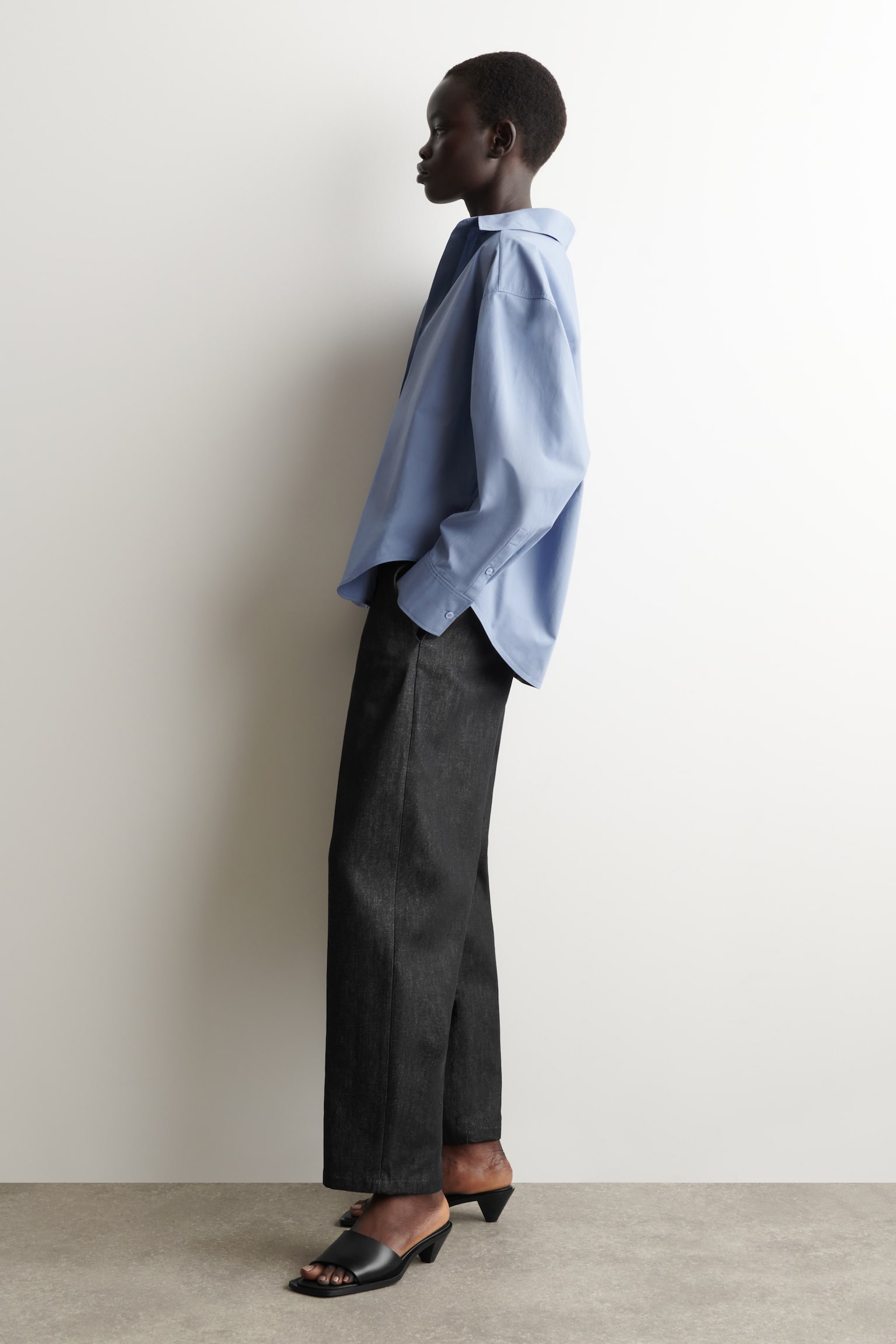 Bomullsskjorte med åpen krage - Blå - 3