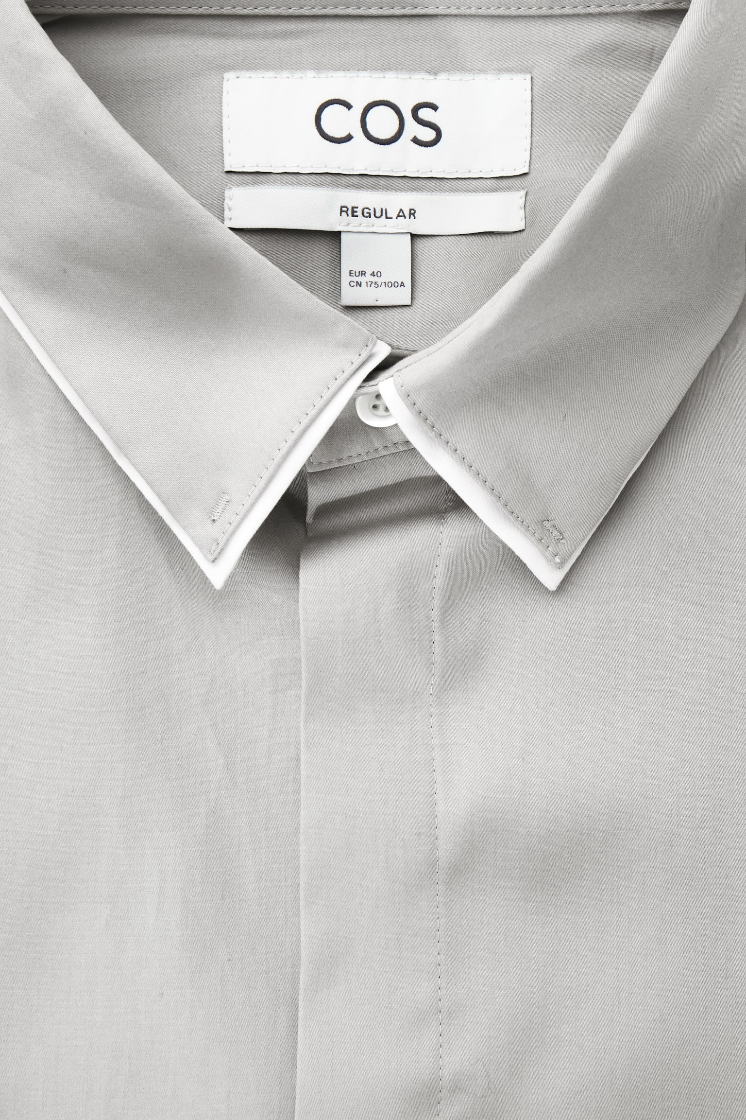 REGULAR LAYERED-COLLAR COTTON DRESS SHIRT - LIGHT GREY - 2