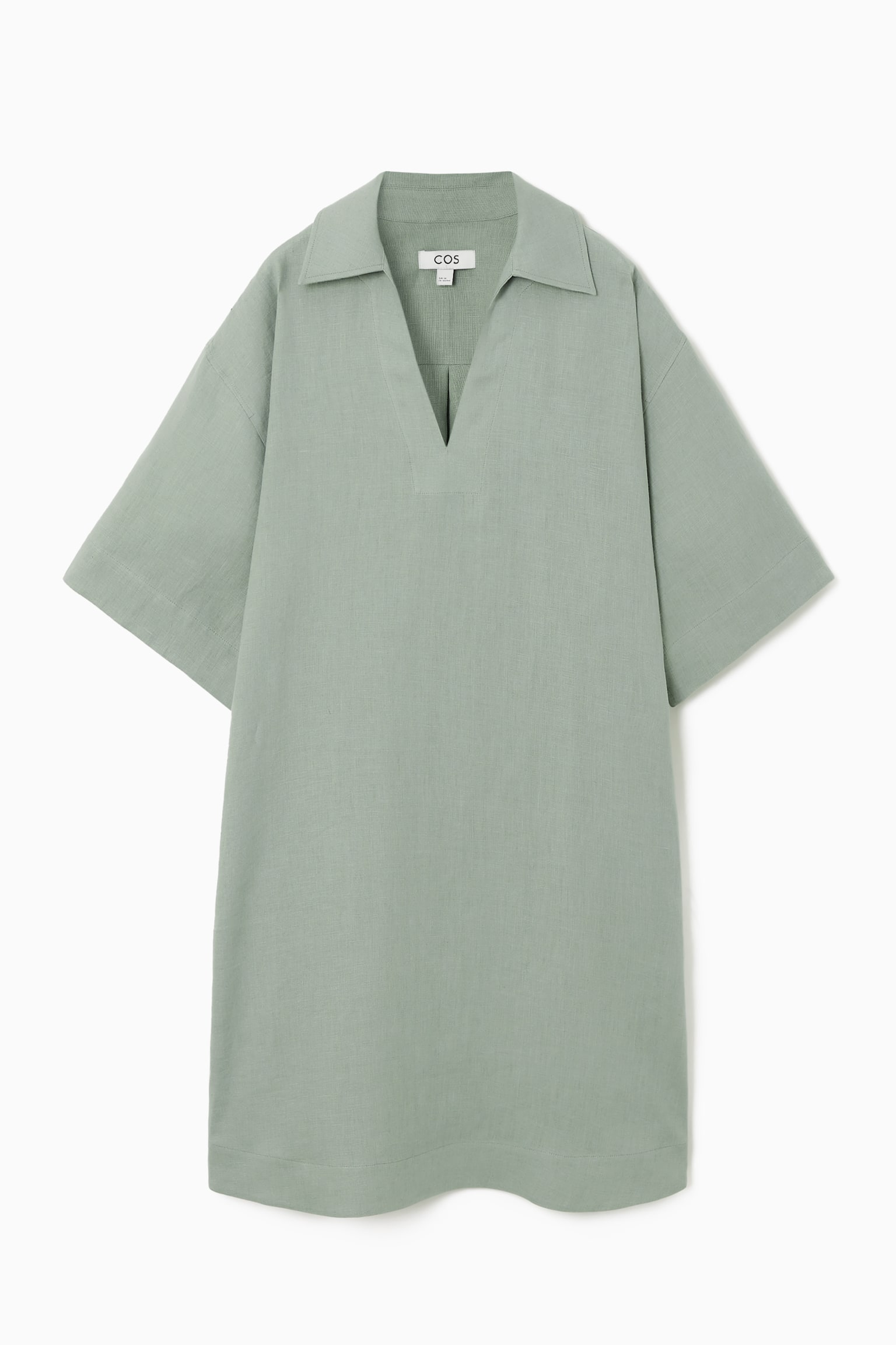 OPEN-COLLAR LINEN SHIRT DRESS - SAGE GREEN/BLACK - 2