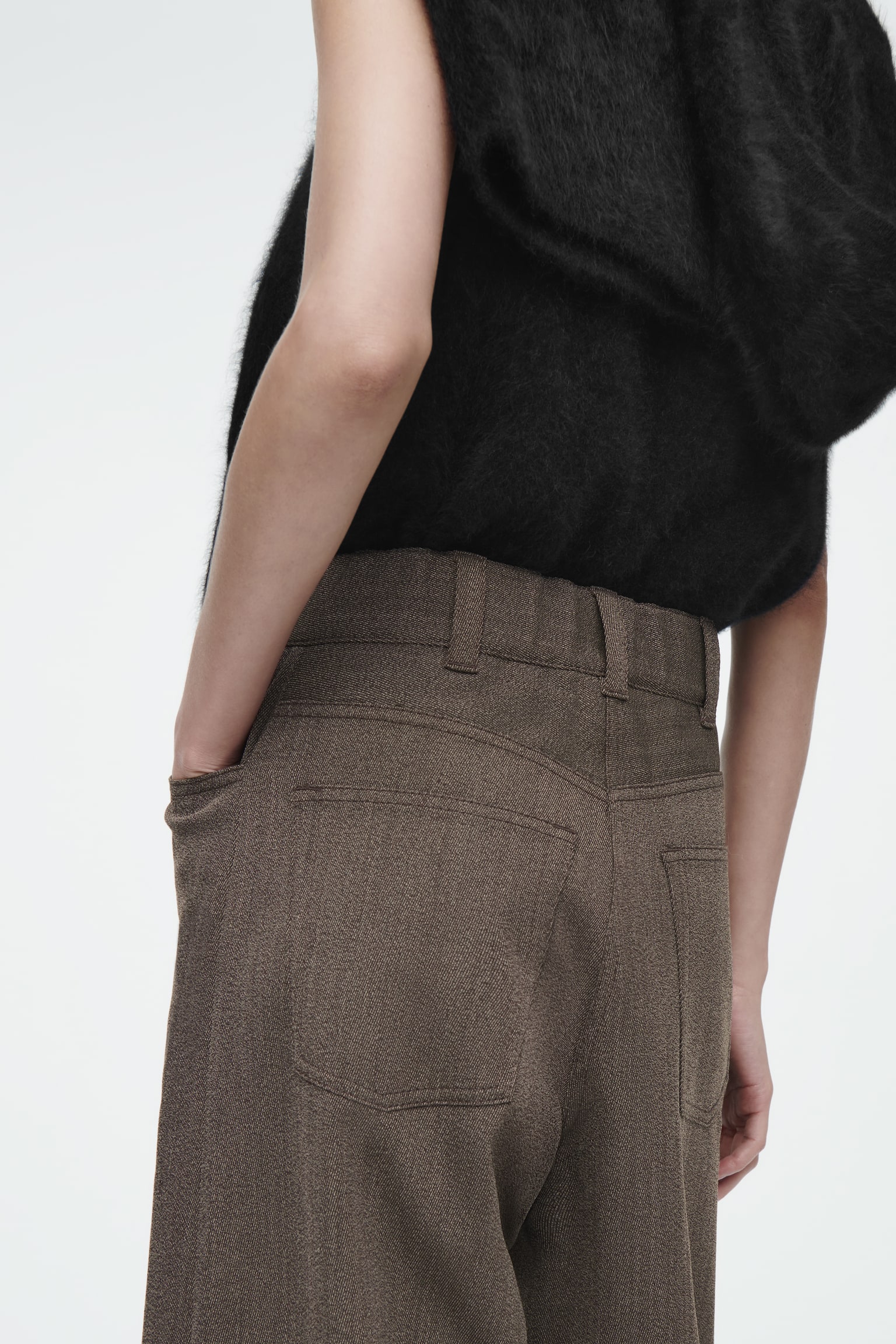 REGULAR WOOL-BLEND WIDE-LEG TROUSERS - BROWN - 5