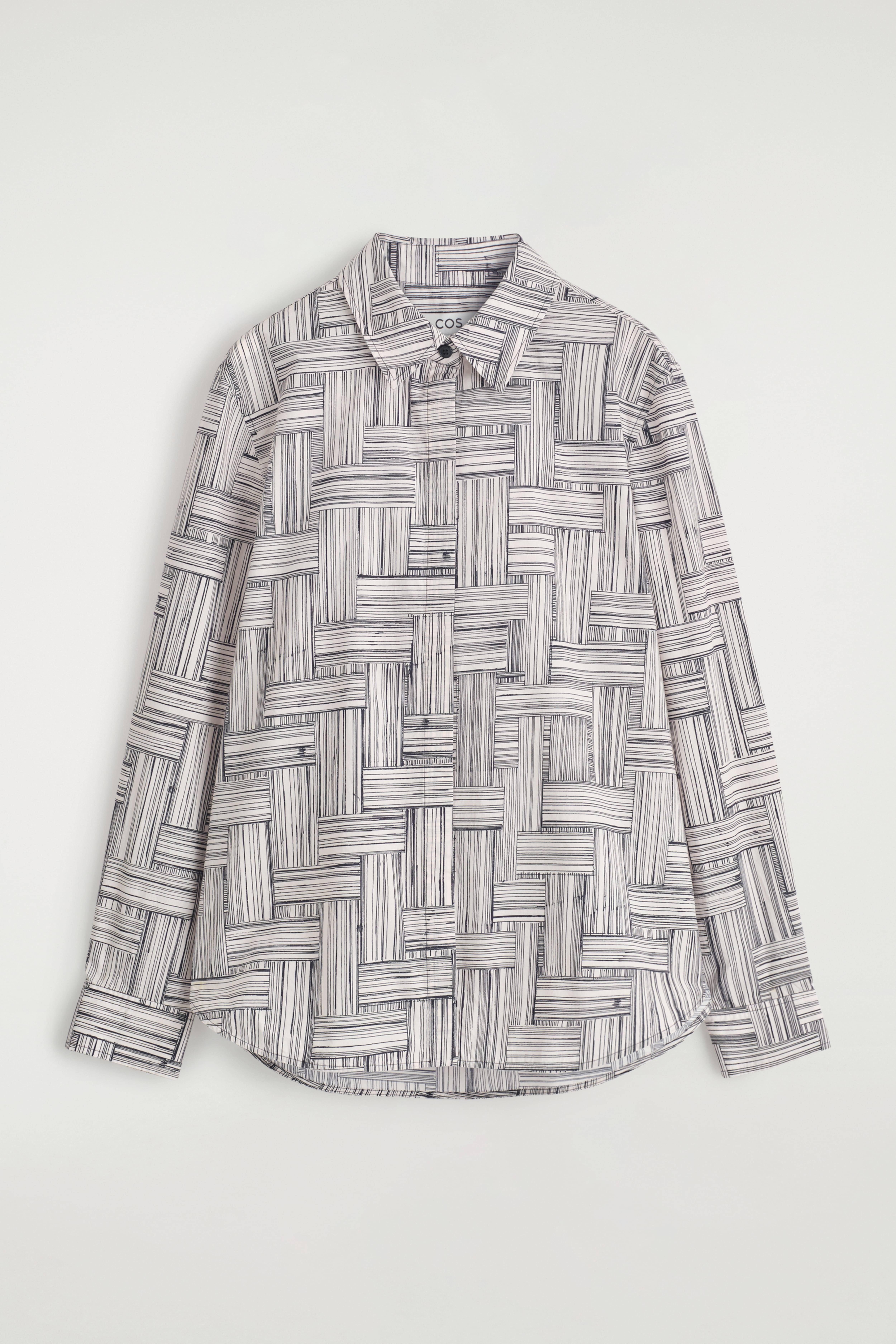 Trykt bomullsskjorte - Ecru / marineblå / trykket