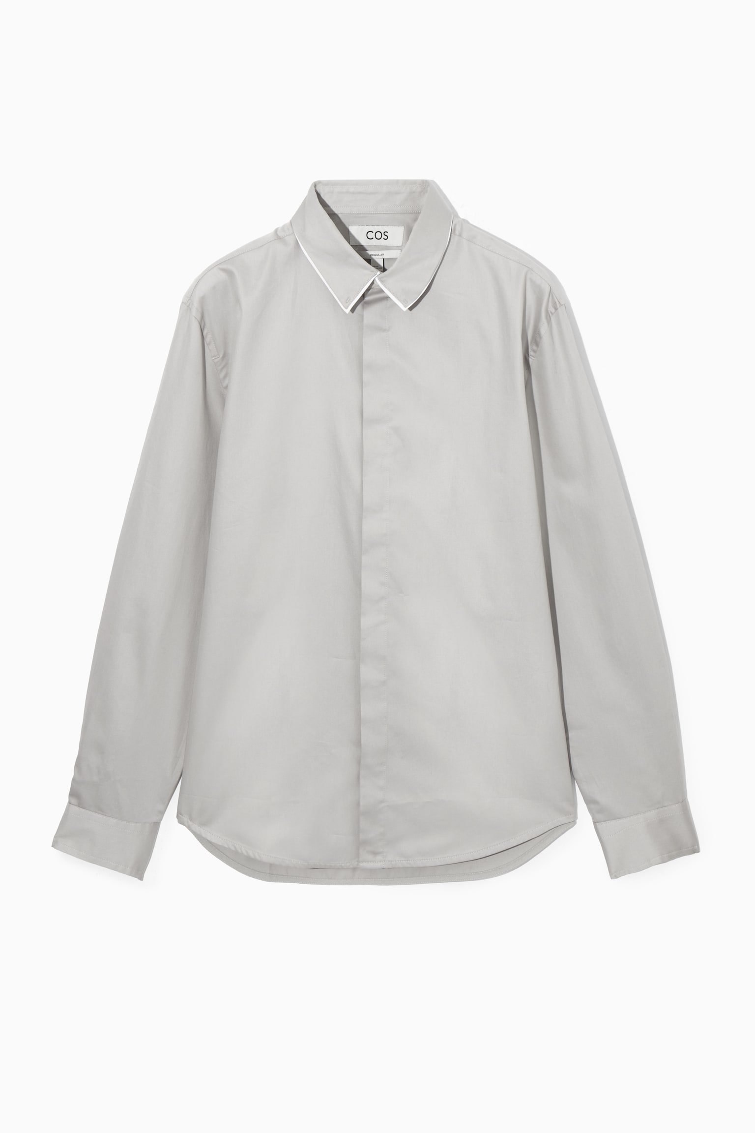 REGULAR LAYERED-COLLAR COTTON DRESS SHIRT - LIGHT GREY - 1