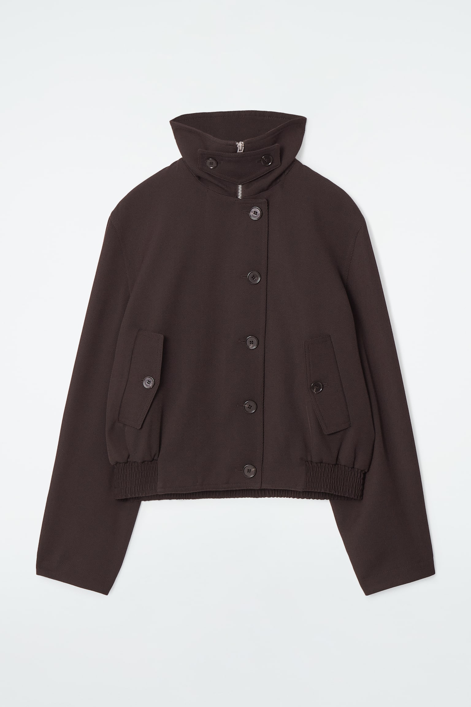 OVERSIZED FUNNEL-NECK WOOL-BLEND JACKET - DARK BROWN - 2